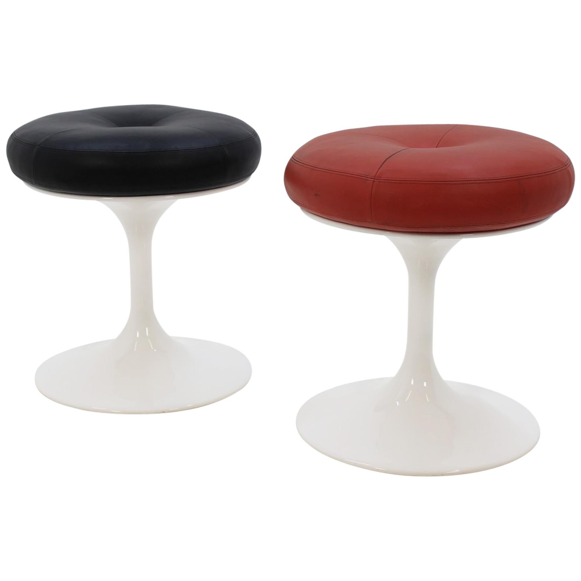 1970 Scandinavian Leather Stool, Set of Two