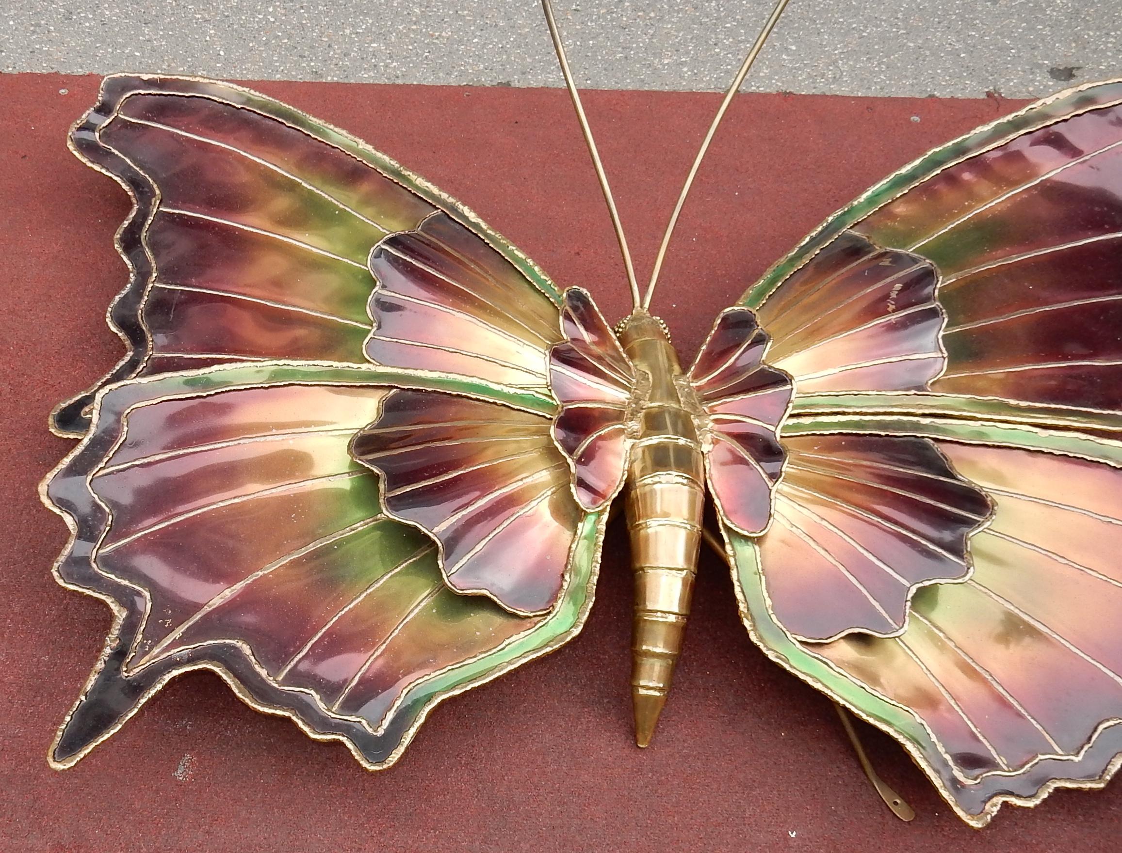 Patinated 1970 Sconce or Ceiling Light Butterfly DLG Duval Brasseur or Isabelle Faure