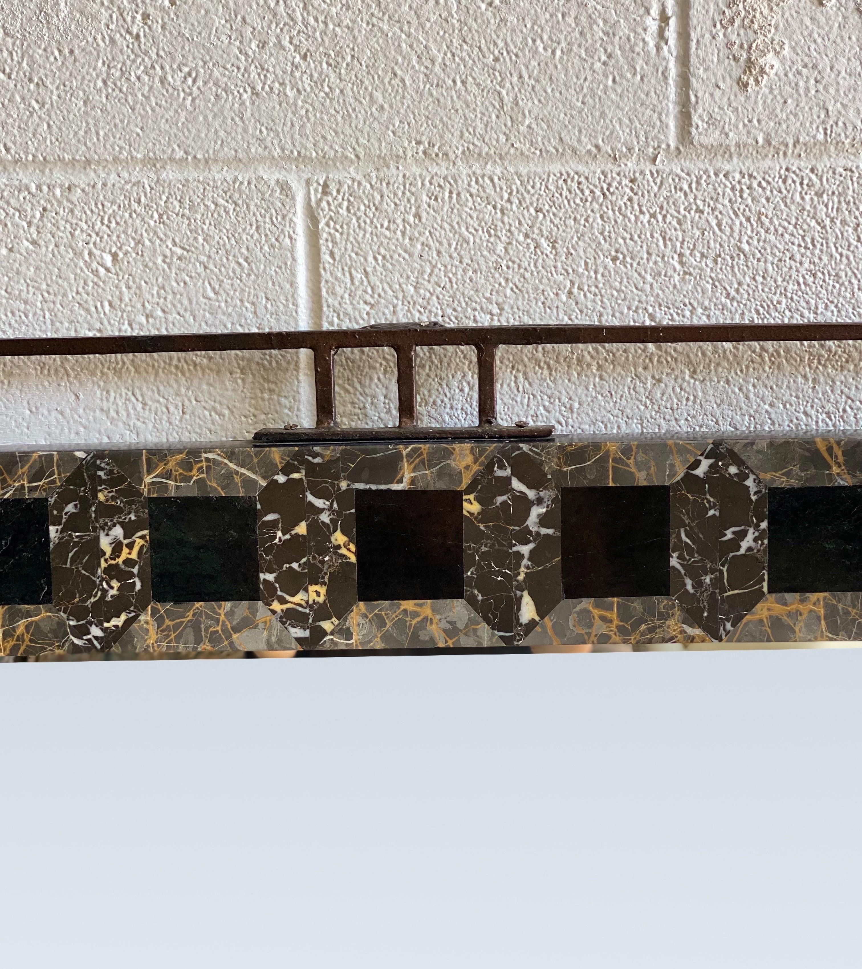 1970 Sculptural Tessellated Black and Brown Marble Stone Rectangular Wall Mirror In Good Condition In Farmington Hills, MI