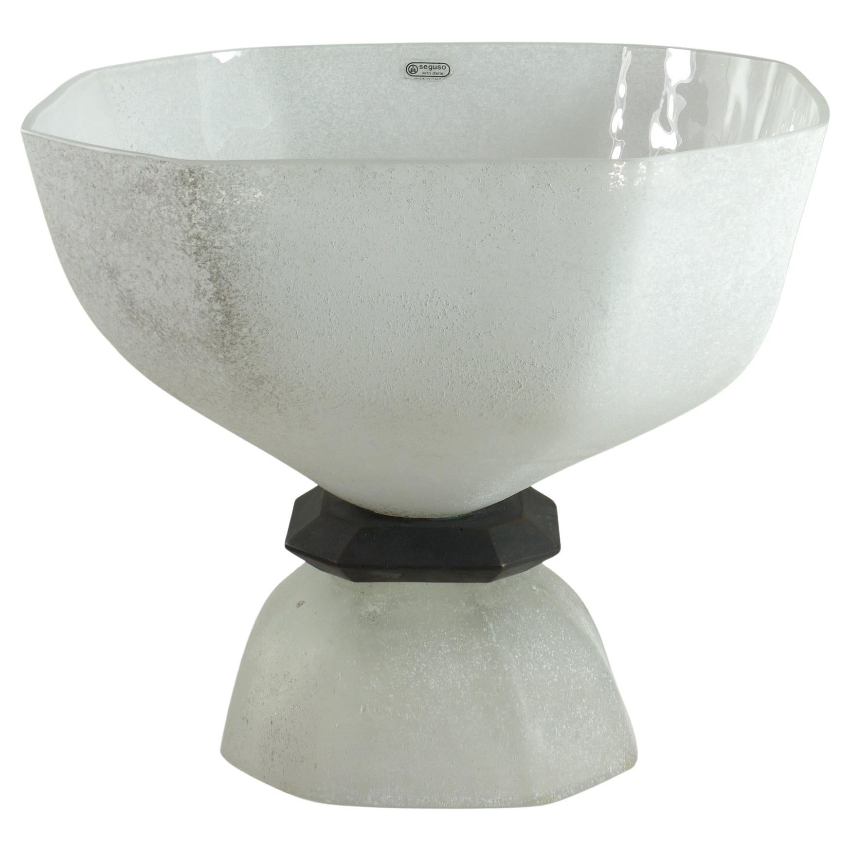 1970 Seguso Vetri D'Arte Vittorio Rigattieri White Black Murano Glass Vase