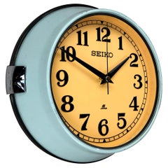 1970 Seiko Blue and Tobacco Retro Vintage Industrial Antique Steel Quartz Clock