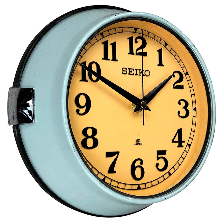 tobacco clock 1970 Seiko Blue and Tobacco Retro Vintage Industrial Antique Steel Quartz  Clock For Sale at 1stDibs