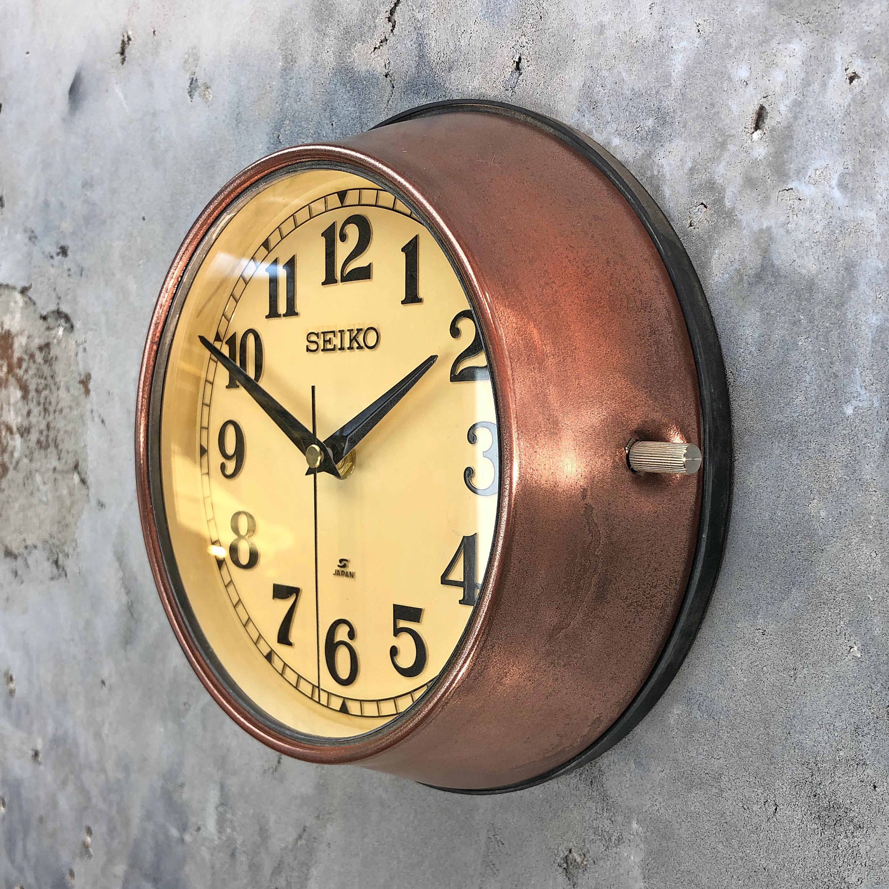 1970 Seiko Copper and Cream Retro Vintage Industrial Antique Steel Quartz Clock 3