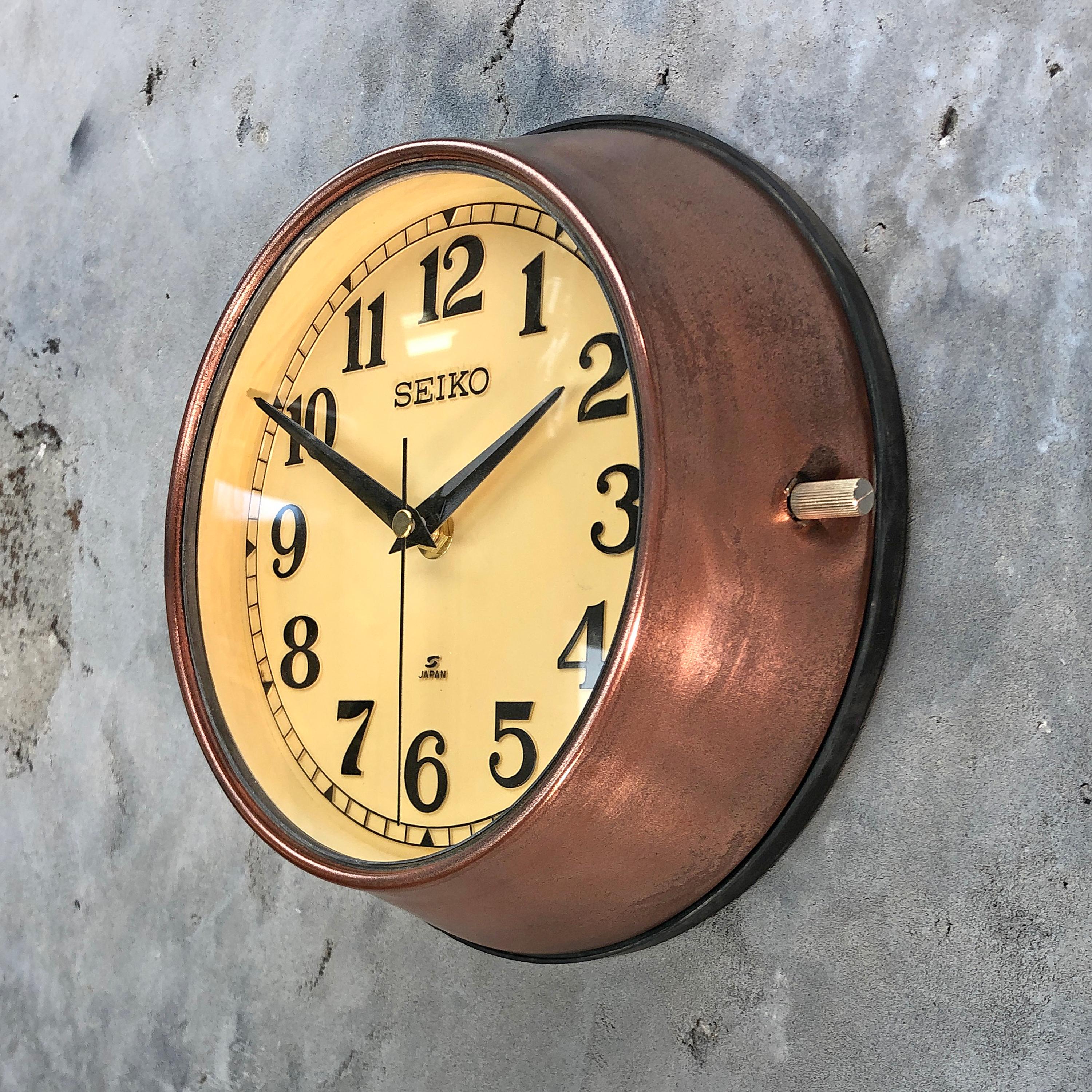 1970 Seiko Copper and Cream Retro Vintage Industrial Antique Steel Quartz Clock 4