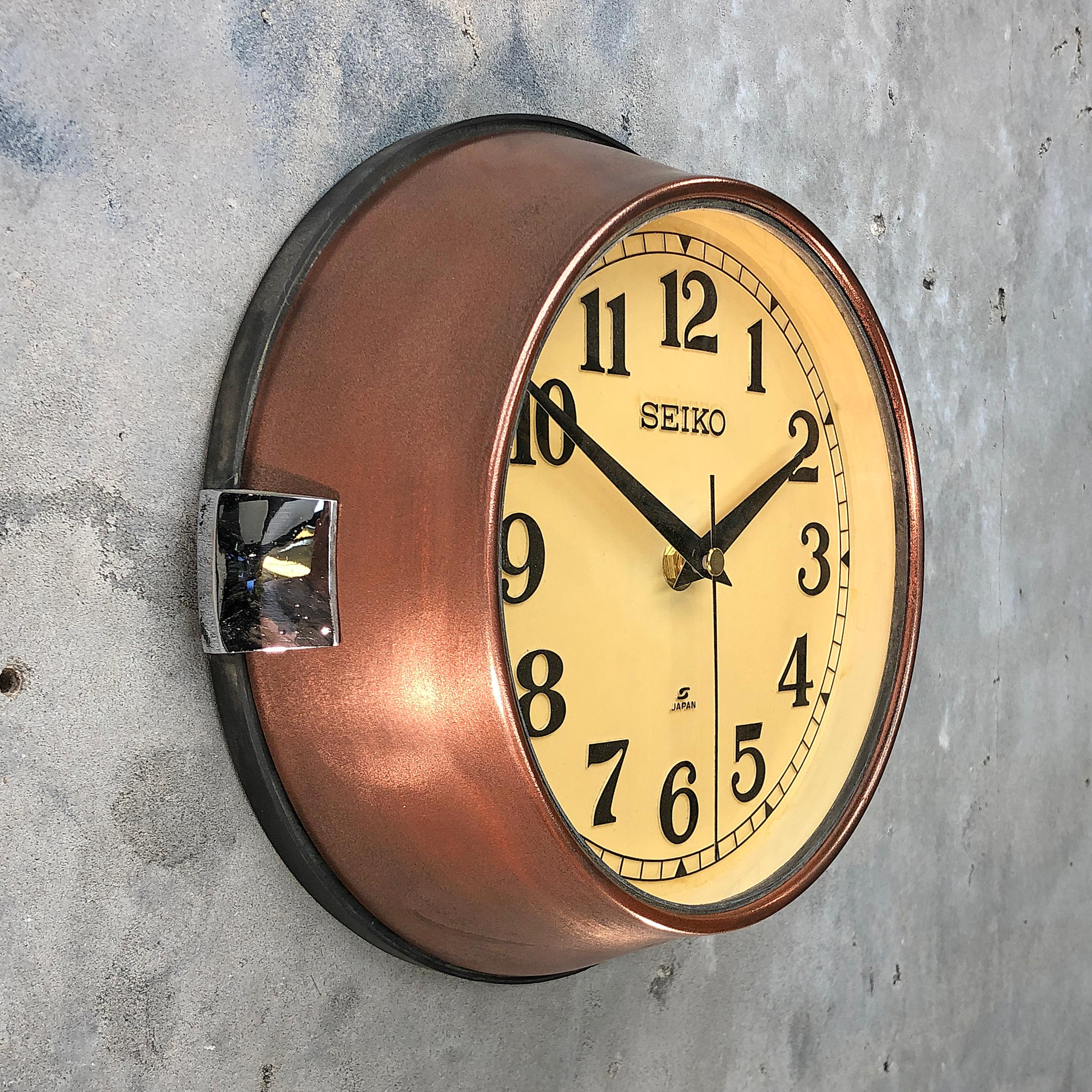 Tempered 1970 Seiko Copper and Cream Retro Vintage Industrial Antique Steel Quartz Clock
