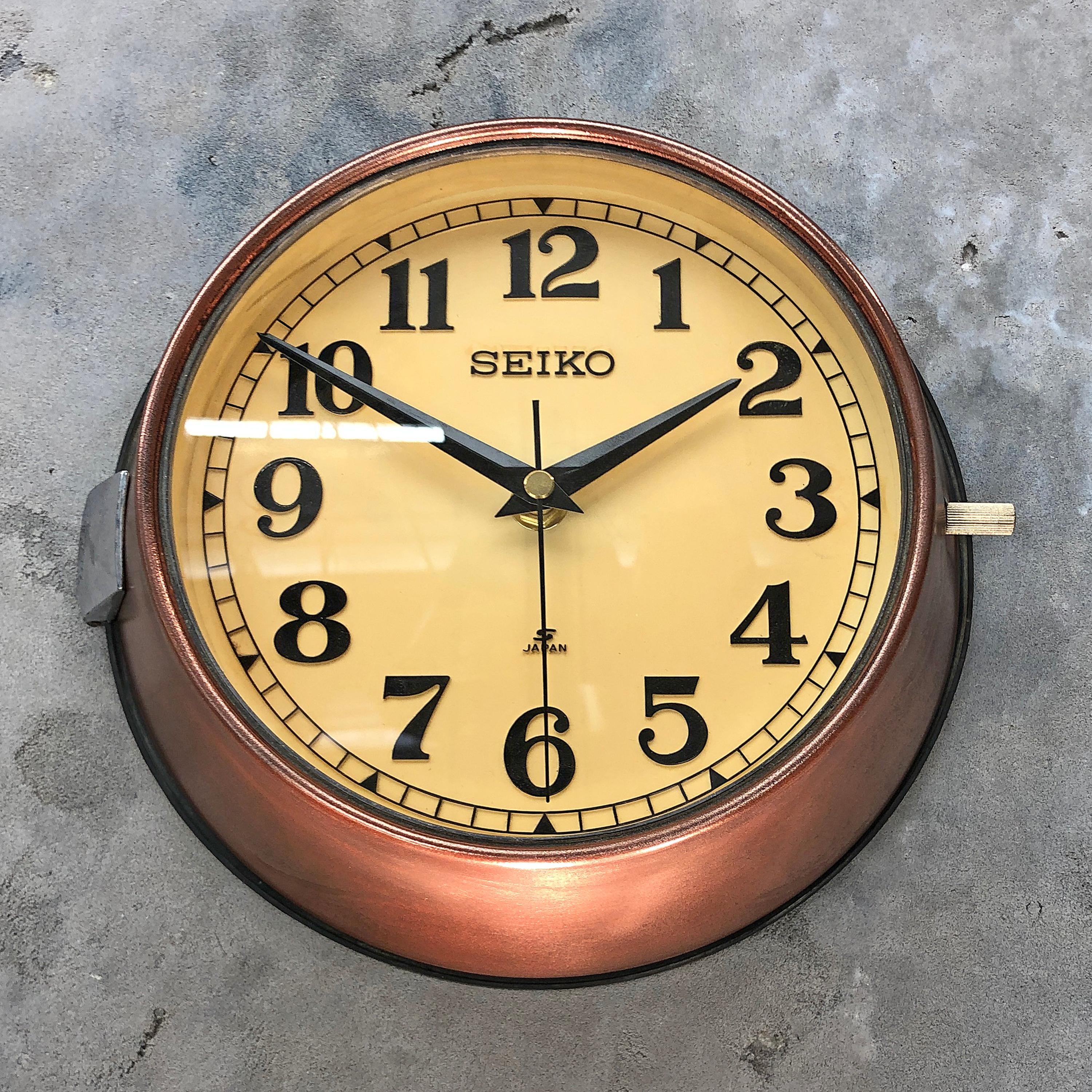 Late 20th Century 1970 Seiko Copper and Cream Retro Vintage Industrial Antique Steel Quartz Clock