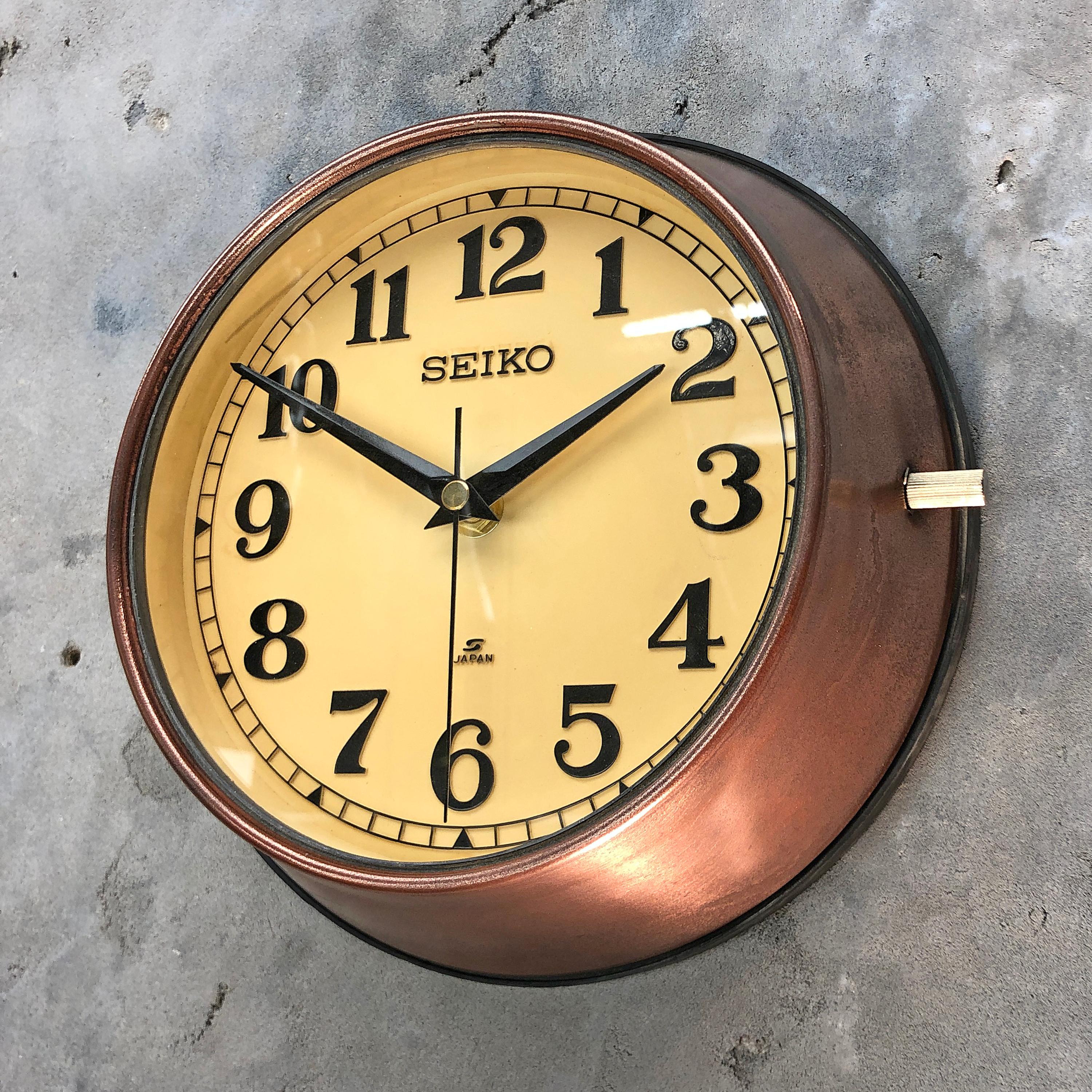 Plastic 1970 Seiko Copper and Cream Retro Vintage Industrial Antique Steel Quartz Clock
