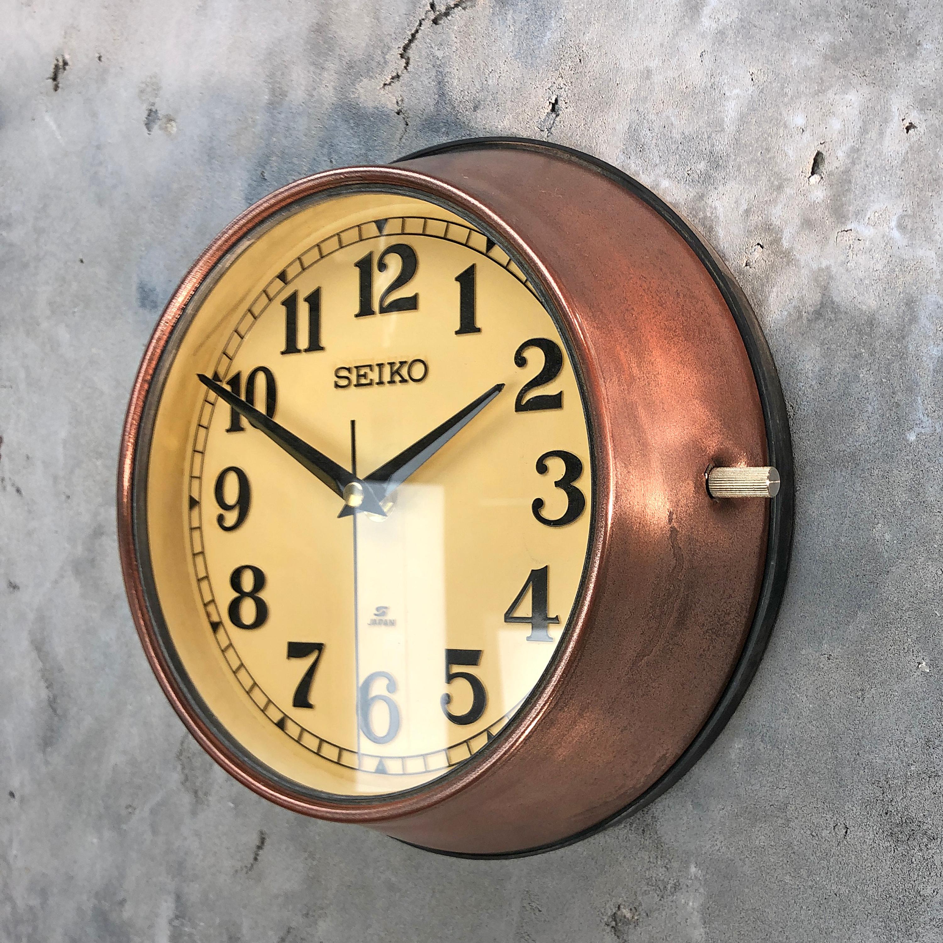 1970 Seiko Copper and Cream Retro Vintage Industrial Antique Steel Quartz Clock 1