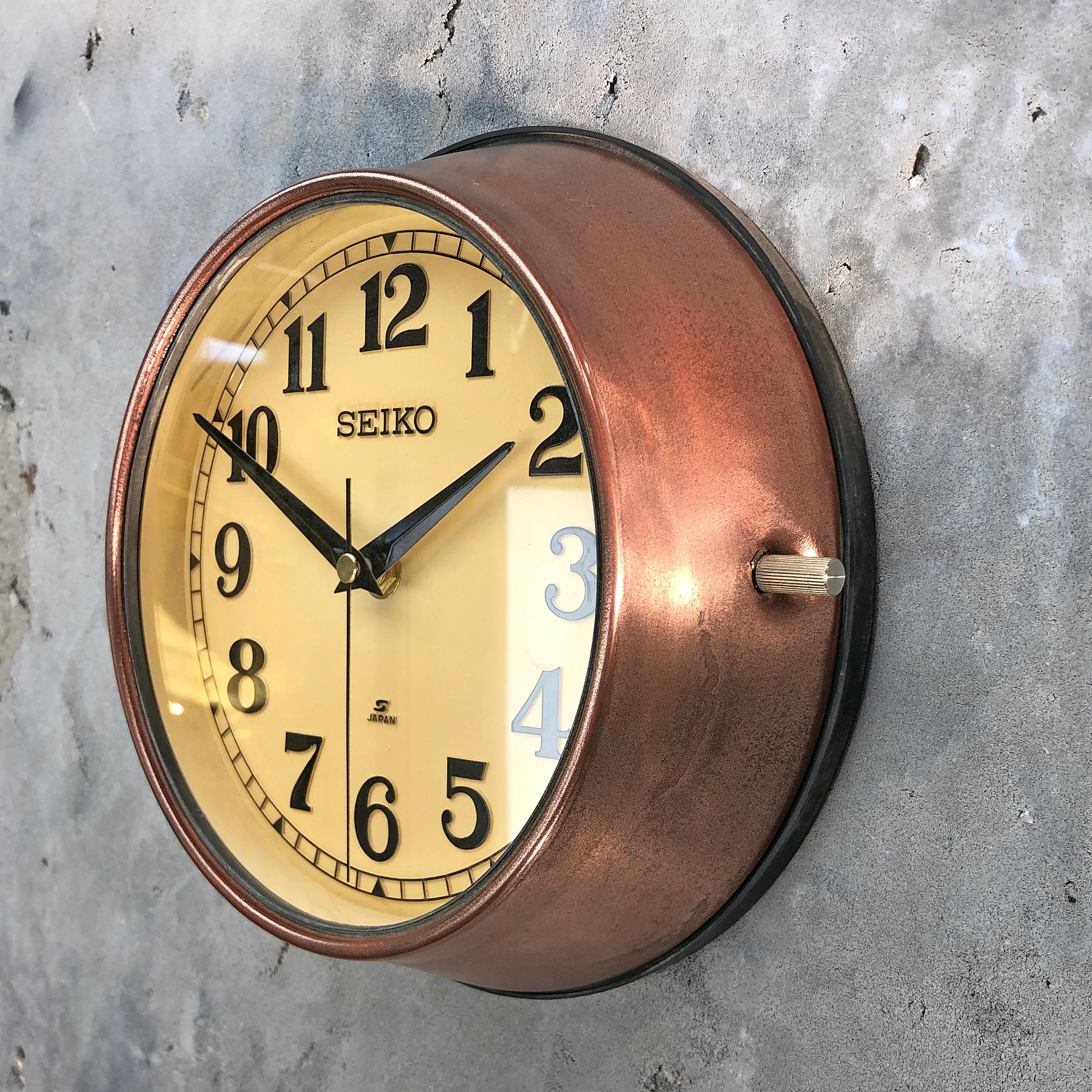 1970 Seiko Copper and Cream Retro Vintage Industrial Antique Steel Quartz Clock 2