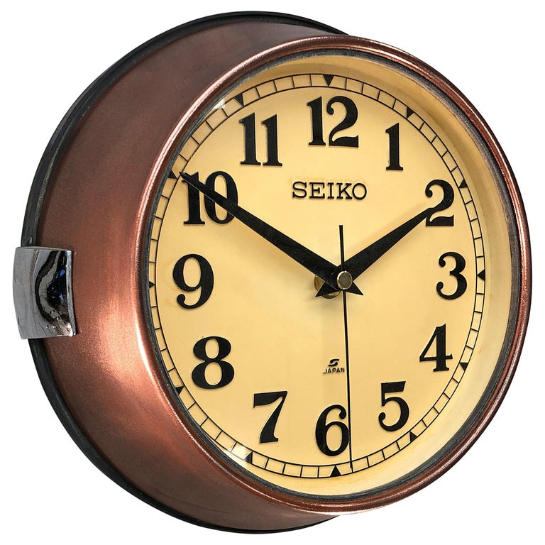 1970 Seiko Copper and Cream Retro Vintage Industrial Antique Steel Quartz Clock For Sale at 1stDibs
