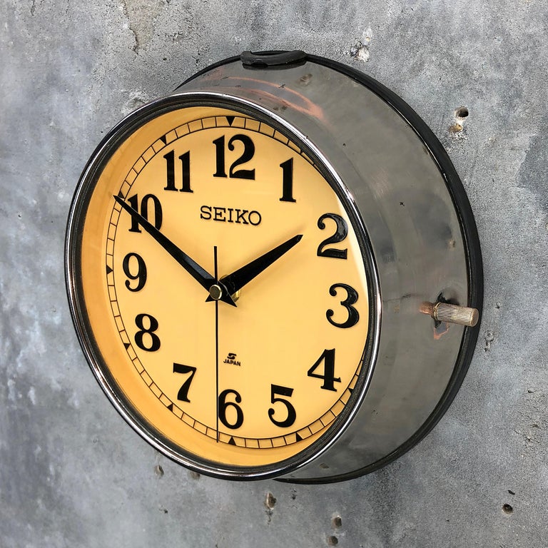 1970 Seiko Steel Retro Vintage Industrial Antique Steel Quartz Clock at 1stDibs