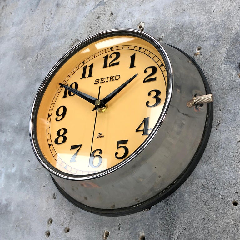 1970 Seiko Steel Retro Vintage Industrial Antique Steel Quartz Clock at 1stDibs