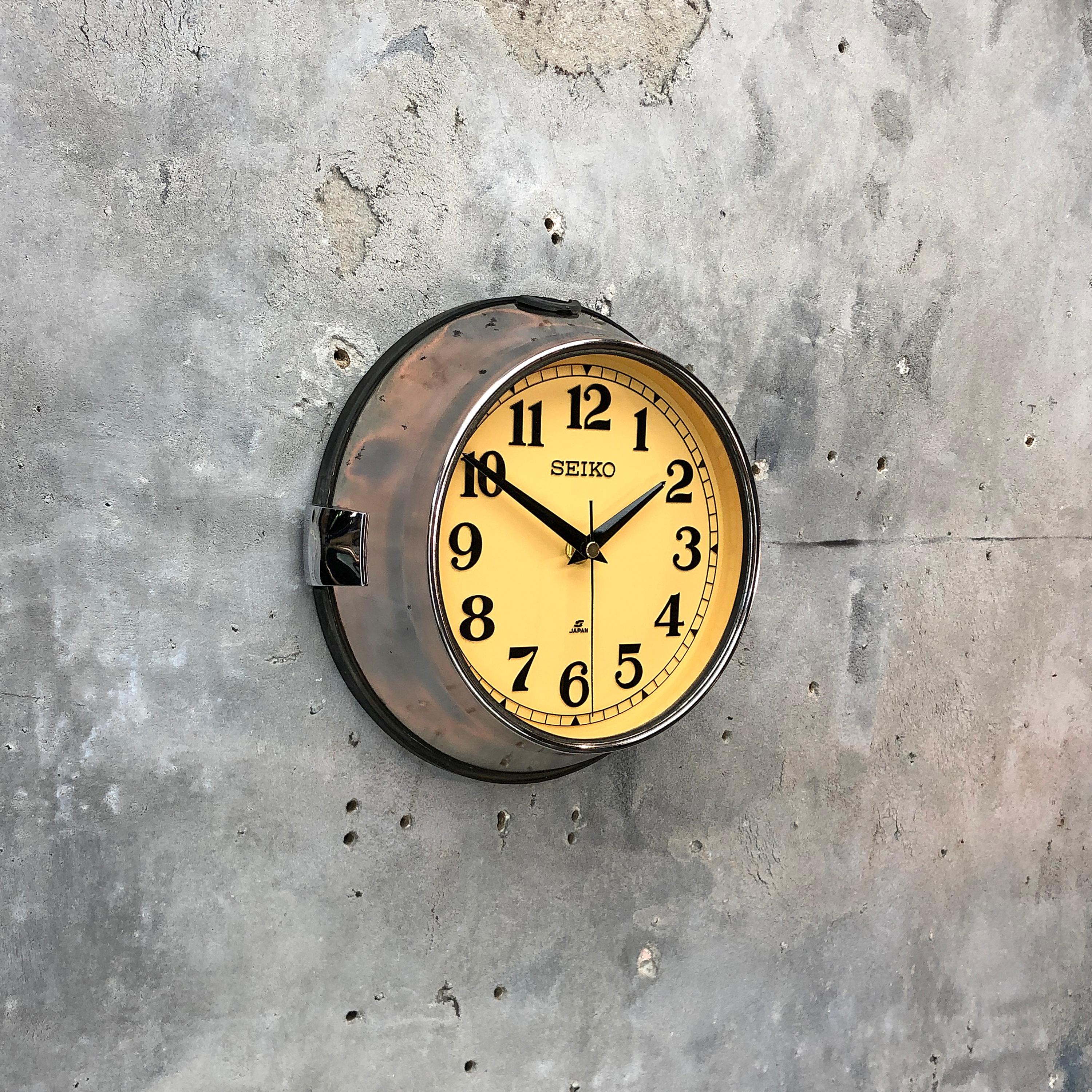 1970 Seiko Steel Retro Vintage Industrial Antique Steel Quartz Clock In Excellent Condition In Leicester, Leicestershire