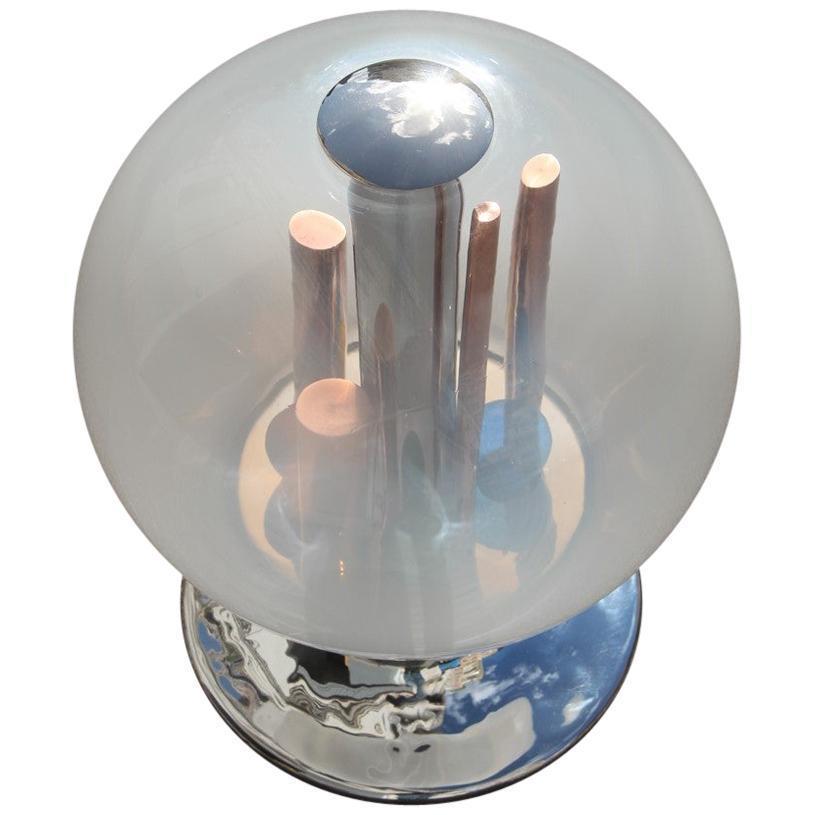 Modern 1970 Selenova Italian Design Glass Chrome Table Lamp For Sale