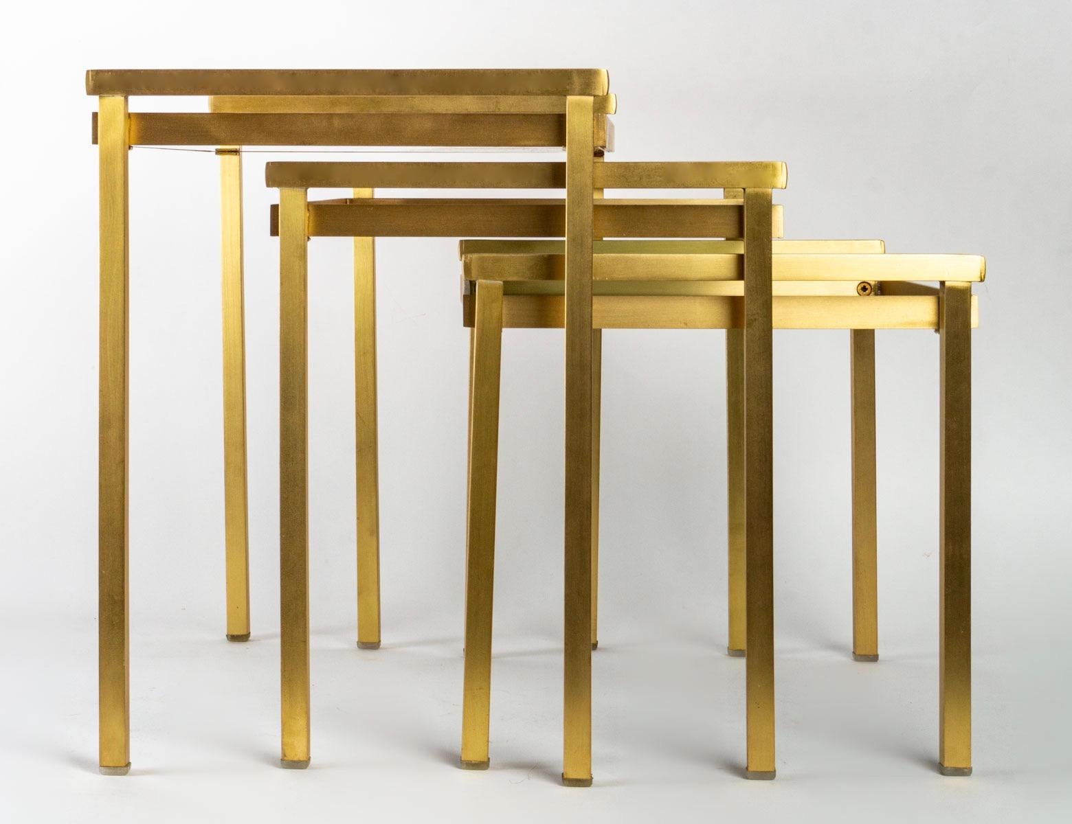 French 1970 Series of Brass Nesting Tables Maison Roche