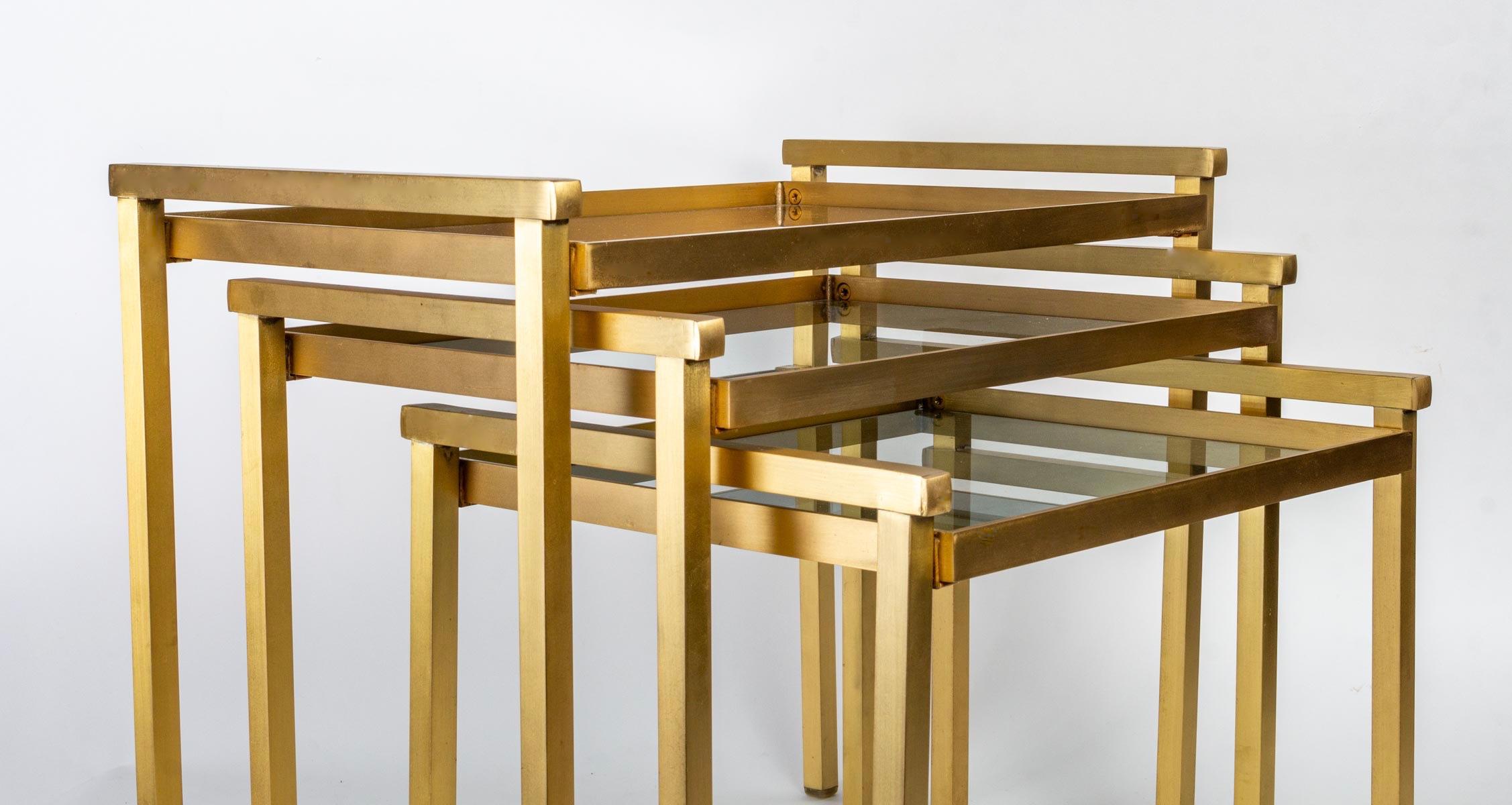 1970 Series of Brass Nesting Tables Maison Roche In Good Condition In Saint-Ouen, FR