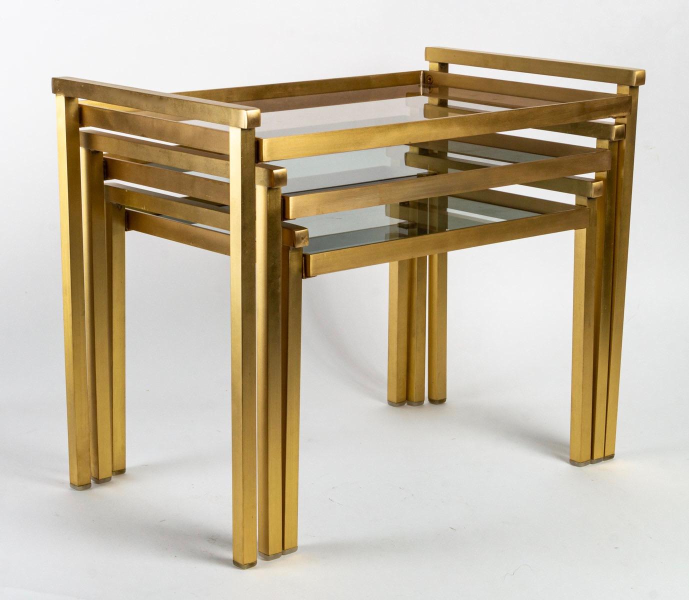 Late 20th Century 1970 Series of Brass Nesting Tables Maison Roche