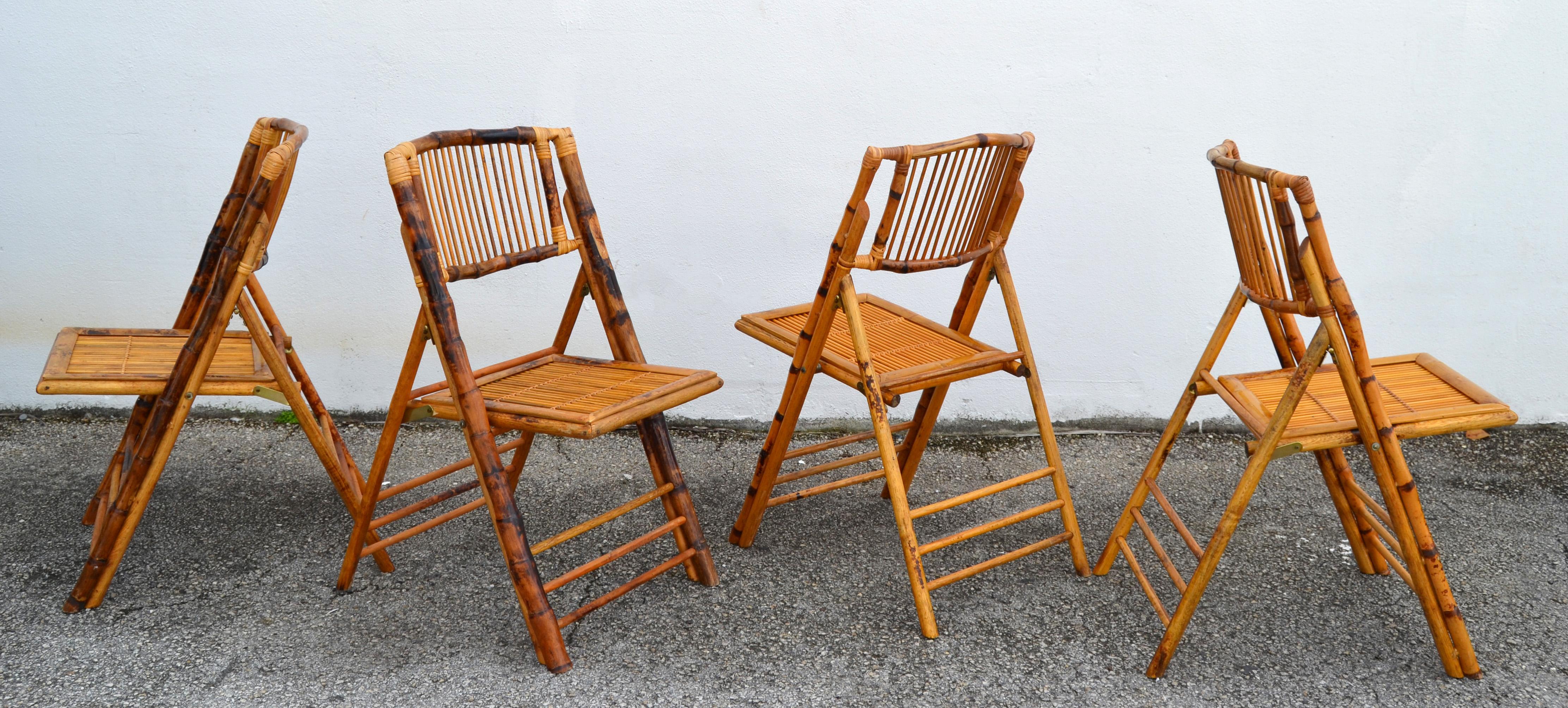 1970 Juego de 4 sillas plegables de bambú de mediados de siglo Modern British Colonial Style en venta 5