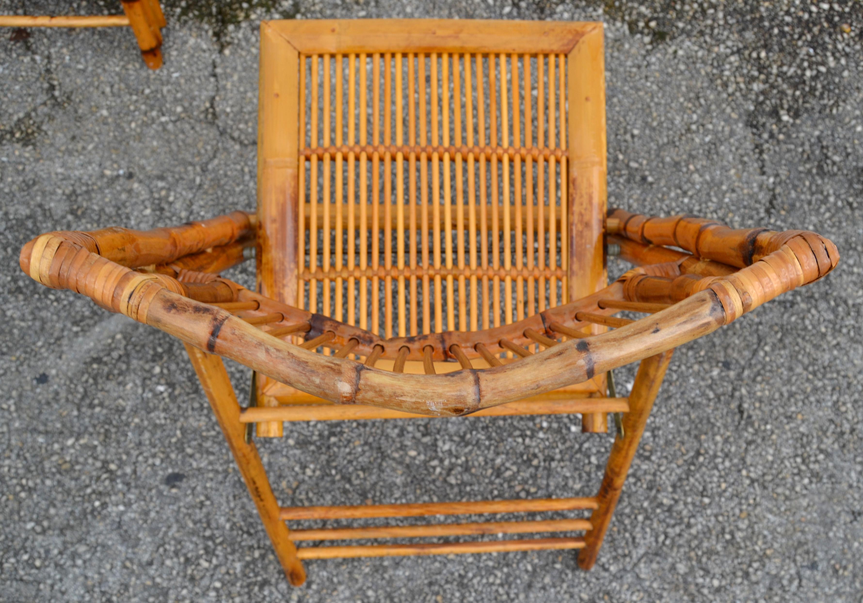 1970 Juego de 4 sillas plegables de bambú de mediados de siglo Modern British Colonial Style en venta 1