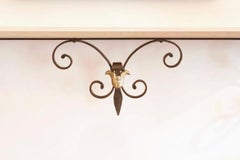 1970 Set Console Et Mirror in Black Wrought Iron and Gilded Brass Maison Honoré