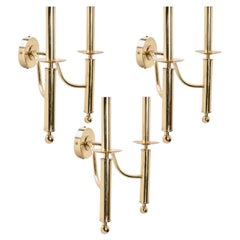 1970 Set of 3 Maison Roche Wall Lights in Gilded Brass