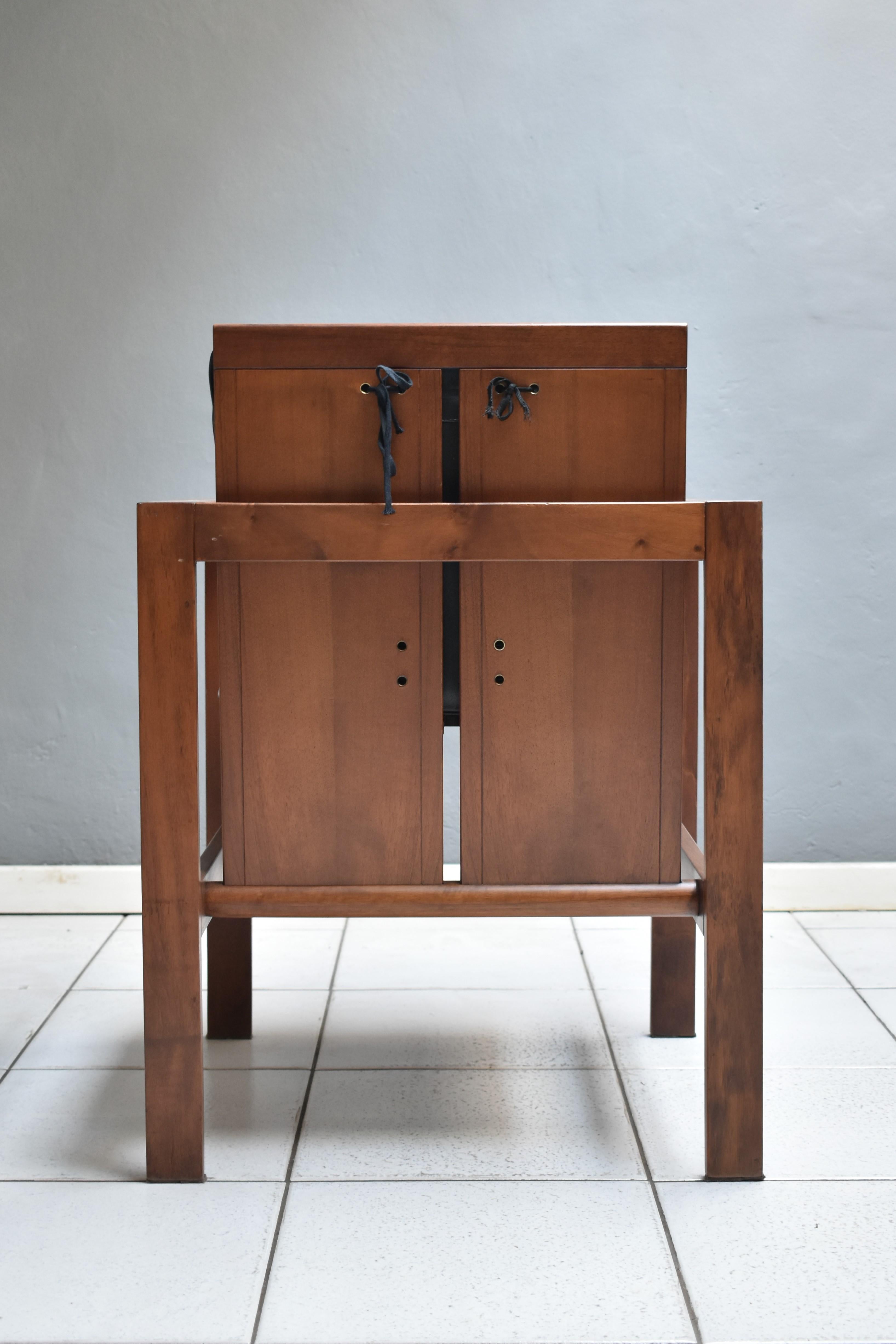 1970, Set of 4 Chairs with Armrests by Bernini, Walnut Wood and Black Leather 3