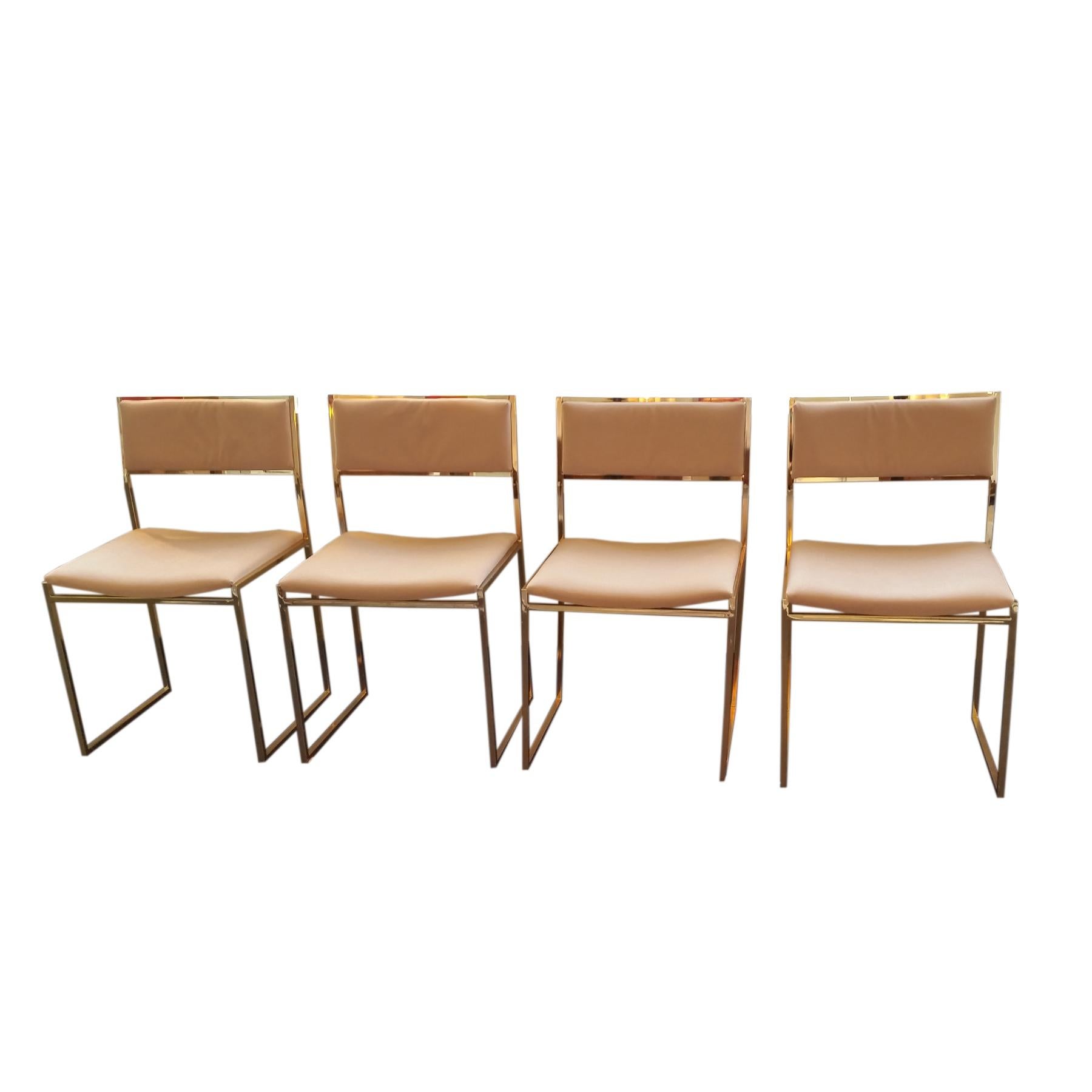 French Mid-Century Modern, Italy, 1970, Set of Eight Willy Rizzo Signed Dining Chairs