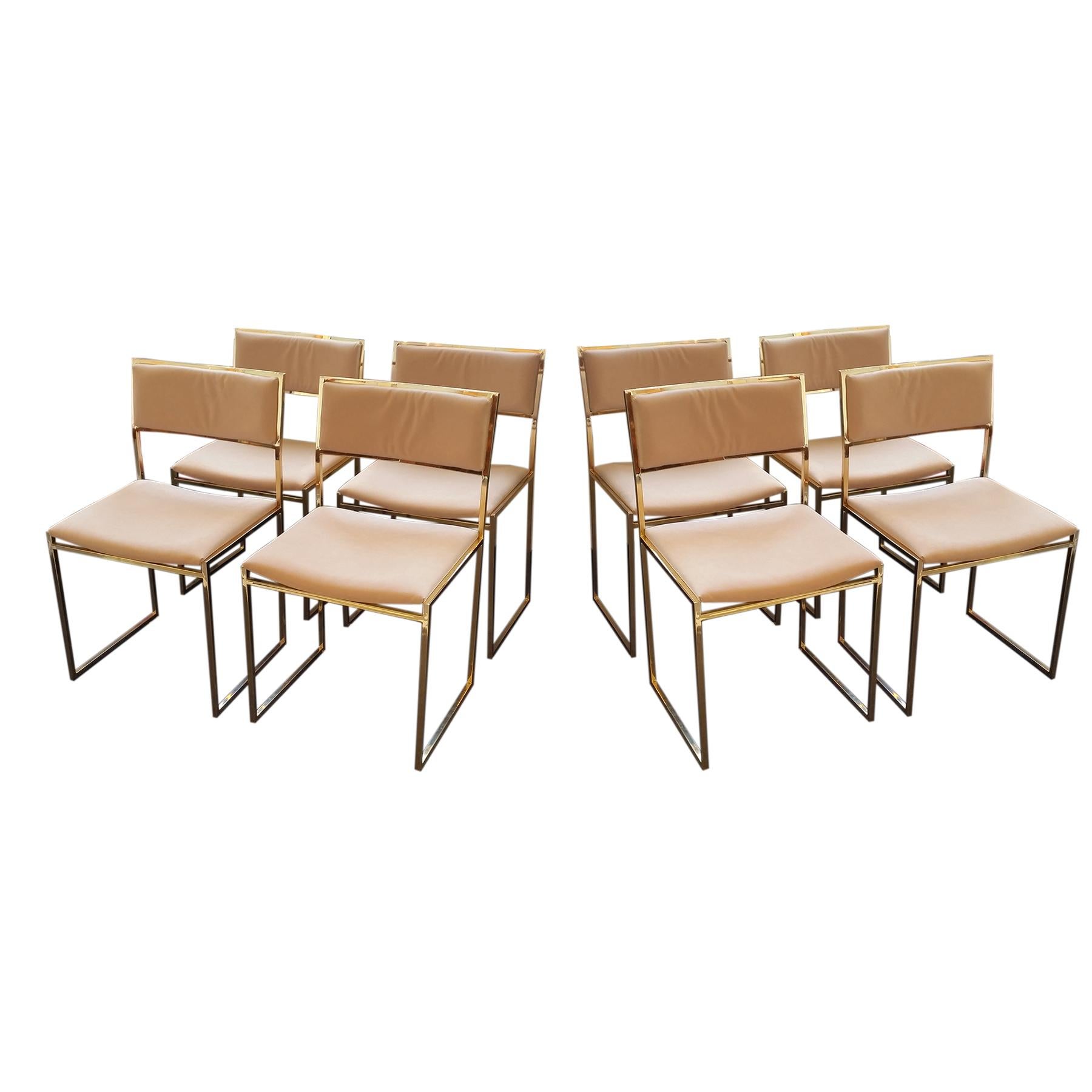 Mid-Century Modern, Italy, 1970, Set of Eight Willy Rizzo Signed Dining Chairs