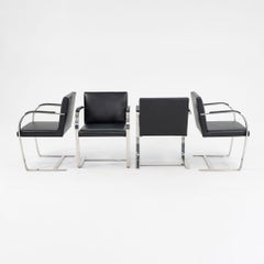 1970 Set of Four Knoll Flat Bar Brno Dining Arm Chairs by Mies van der Rohe