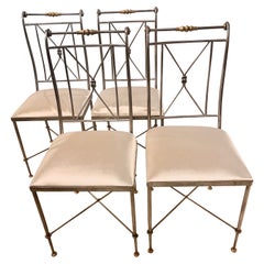 1970 Set of Four Signed A. Orlandi Neoclassical Metal and Brass Details Chairs