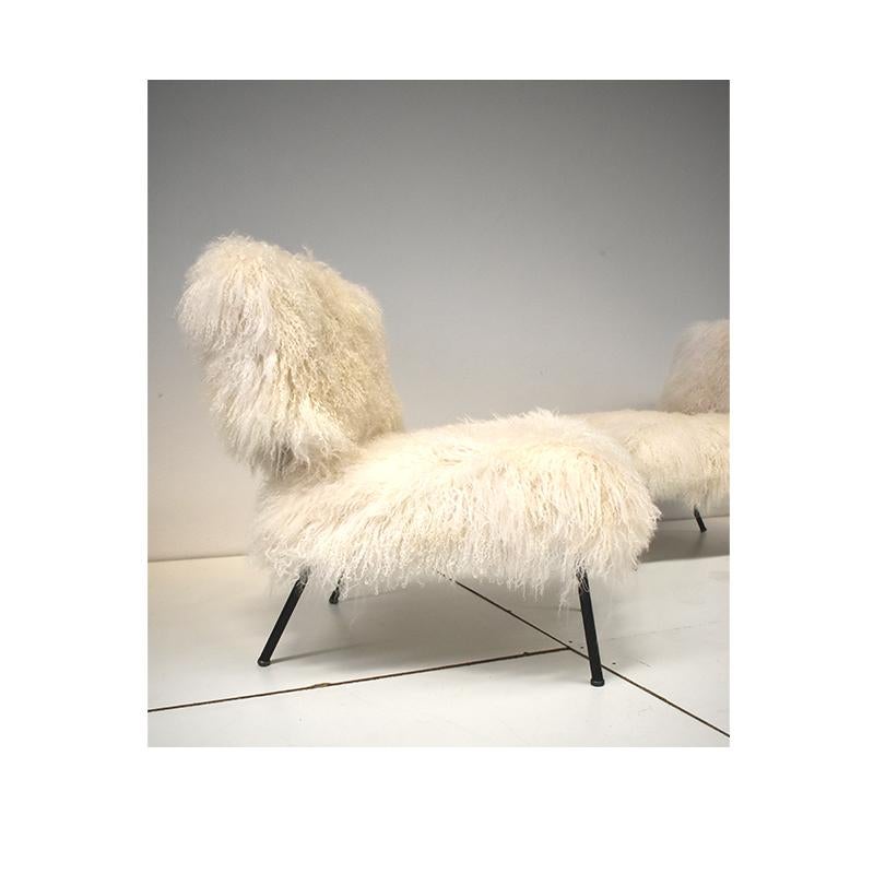 Mid-Century Modern 1970, Set of Two Vintage Armachiars, Upholstered in Fur For Sale