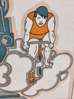 Lithographie Art Nouveau signée David Lance Goines, Velco Sports Bicycles, 1970