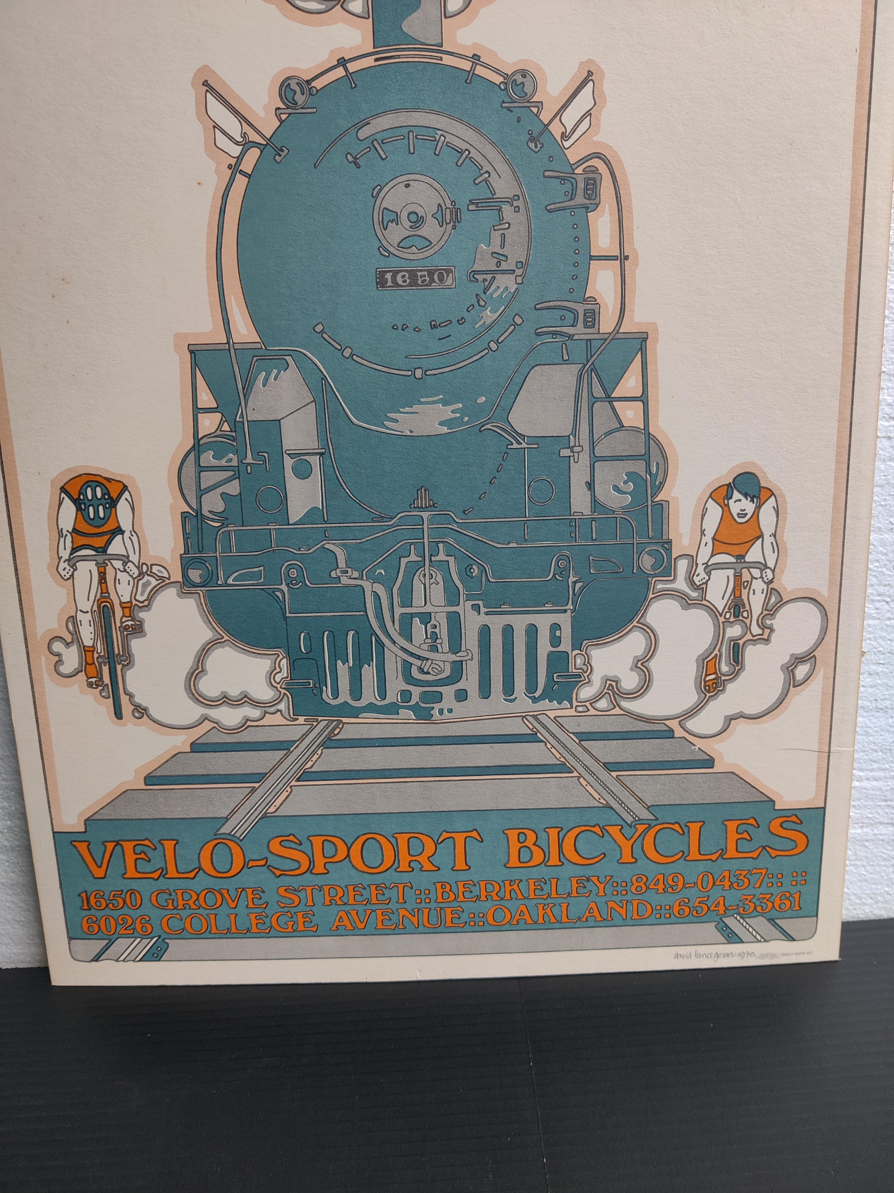 1970 Signierte David Lance Goines Jugendstil-Lithographie - Velco Sports Bicycles, signiert (20. Jahrhundert) im Angebot