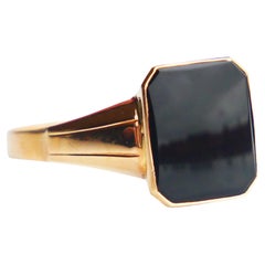 1970 Signet Men Ring 5ct natural Onyx solid 18K Gold Ø 15 US / 4.15 gr