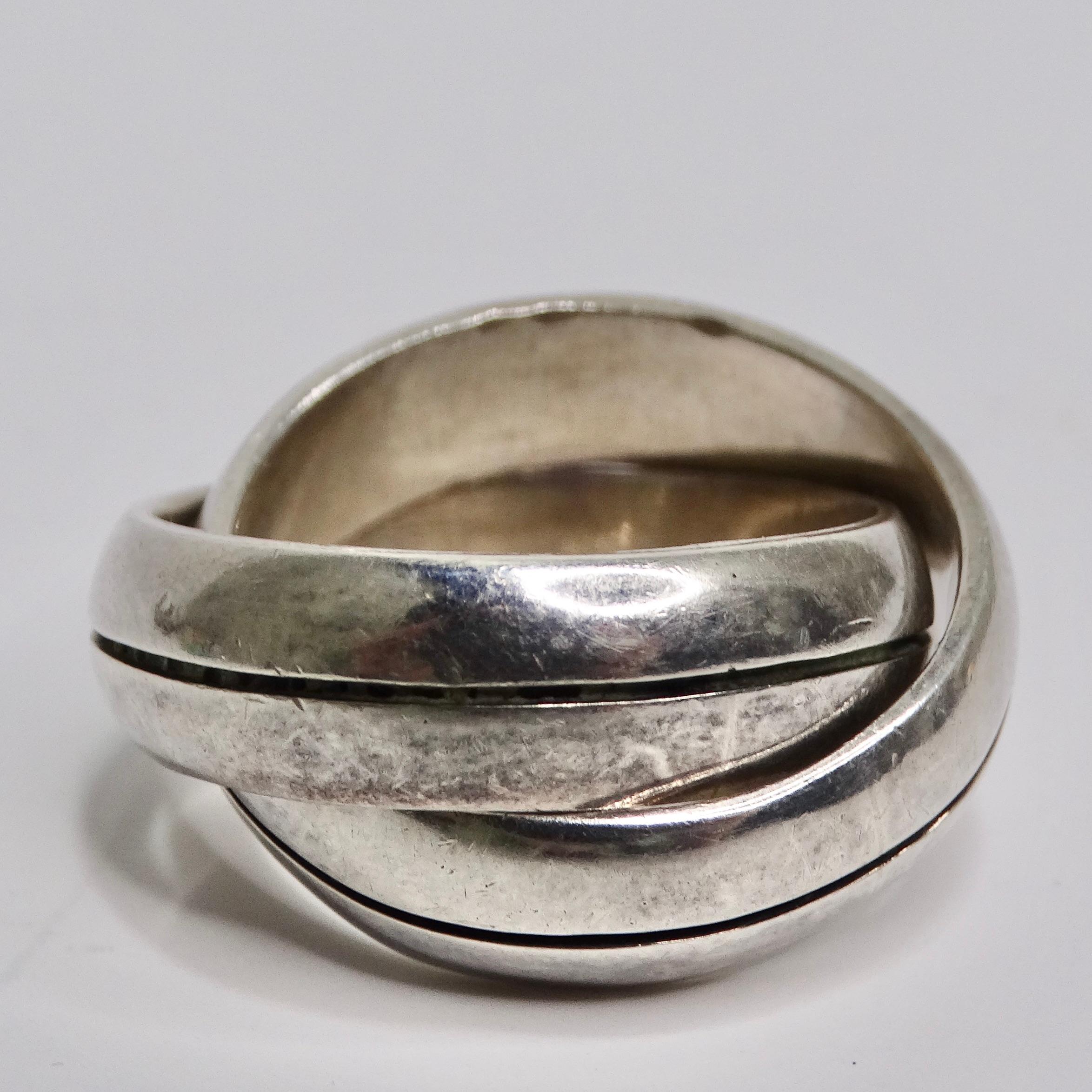 1970 Silver 925 Cartier Style Double Band Ring In Good Condition For Sale In Scottsdale, AZ
