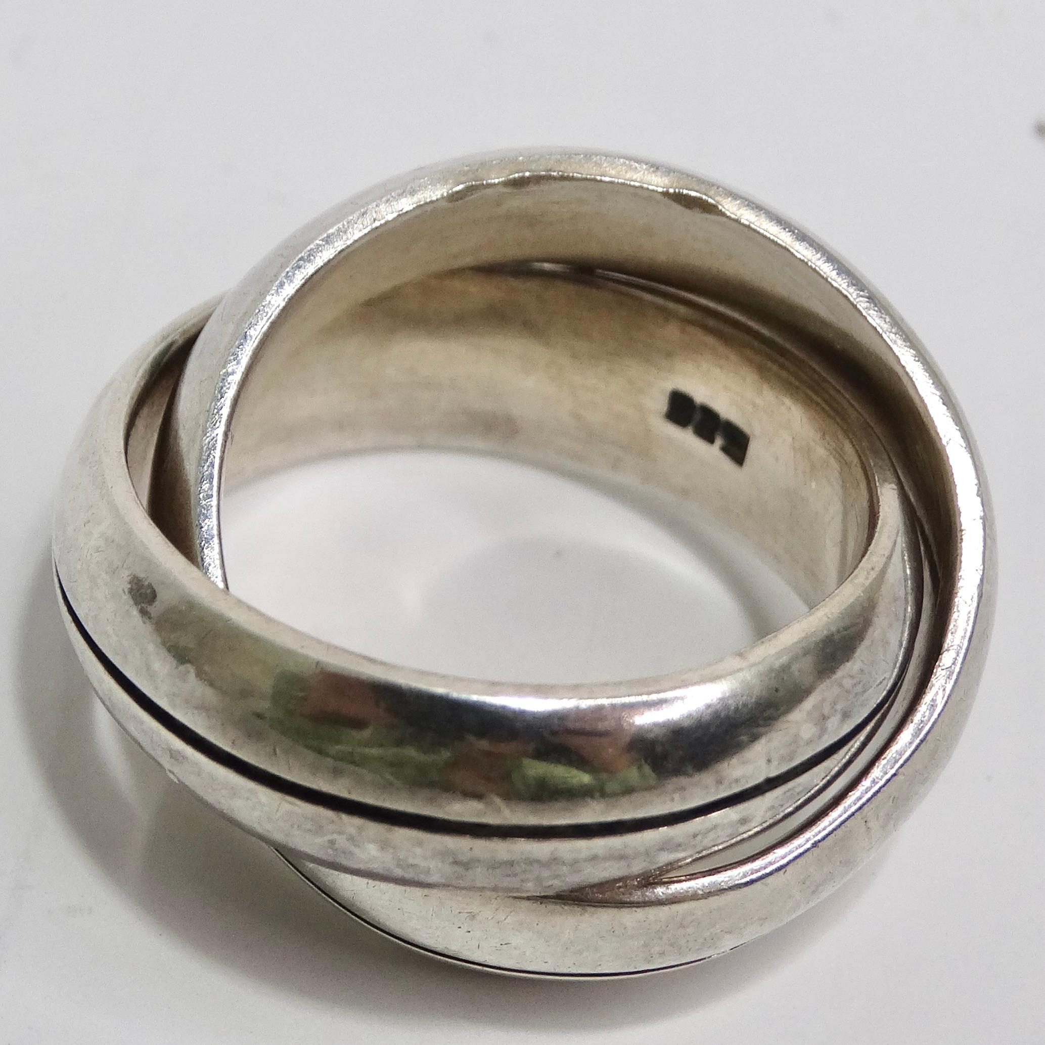 Women's or Men's 1970 Silver 925 Cartier Style Double Band Ring For Sale