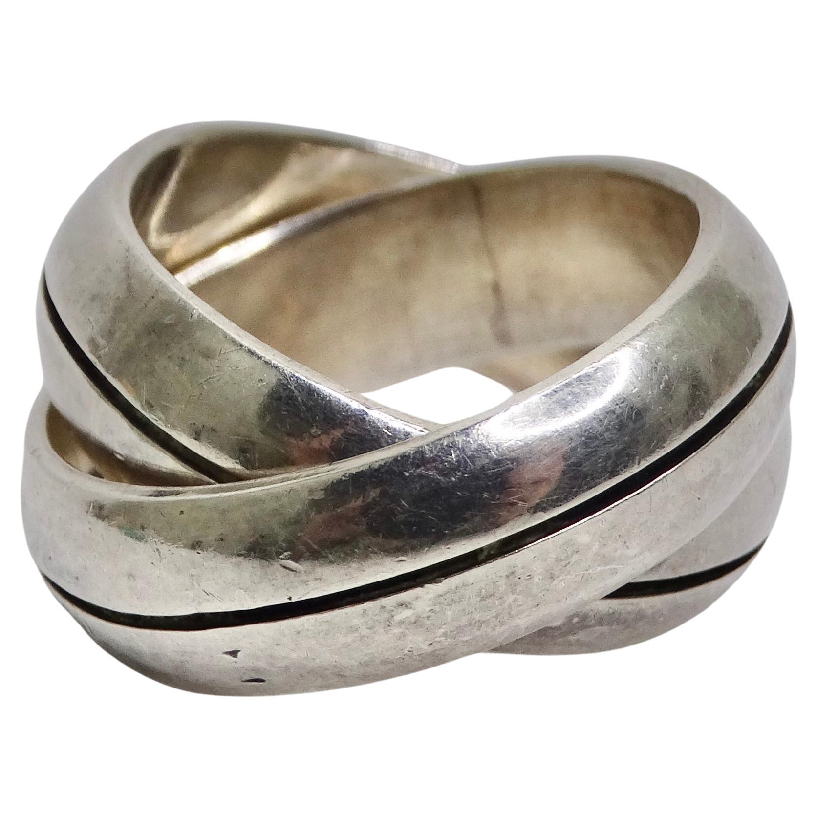 1970 Silver 925 Cartier Style Double Band Ring For Sale