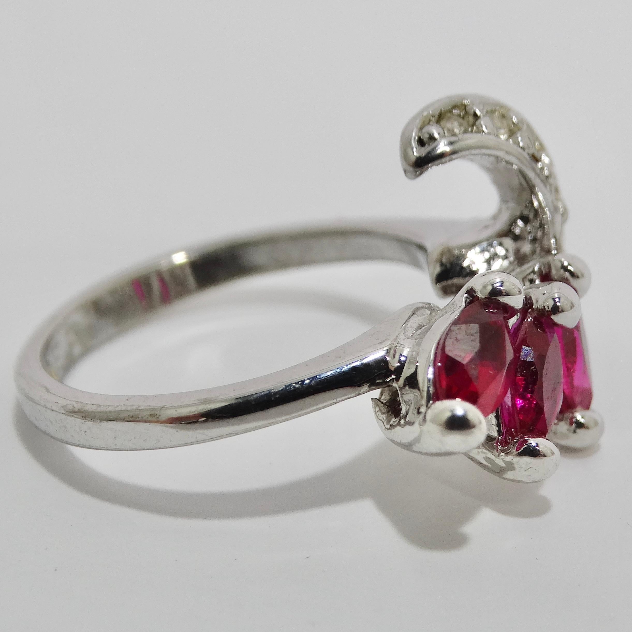 Women's or Men's 1970 Silver Plated Synthetic Ruby Ring For Sale