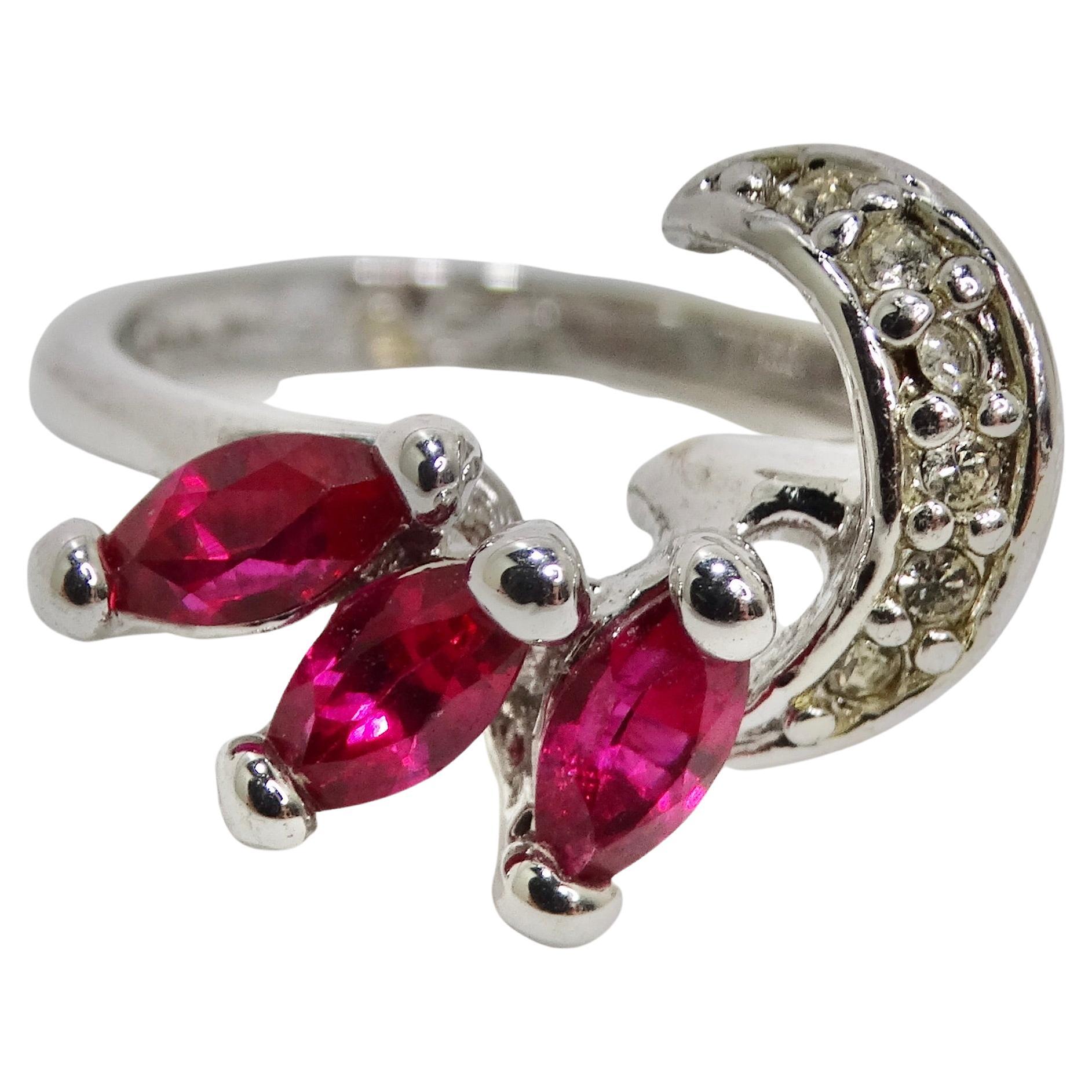 1970 Silver Plated Synthetic Ruby Ring For Sale