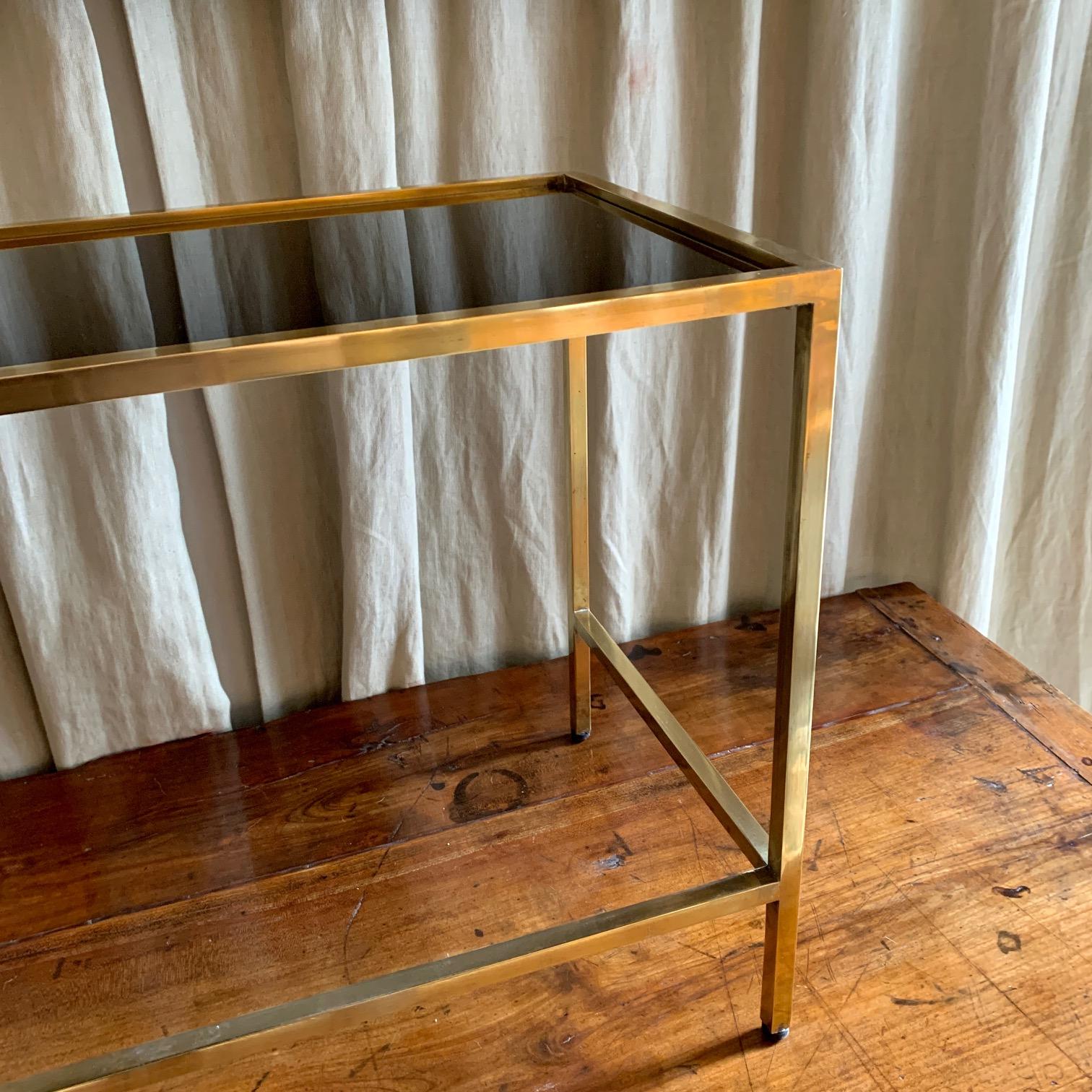 1970 Small Brass Coffee Table with Black Glass Top For Sale 1