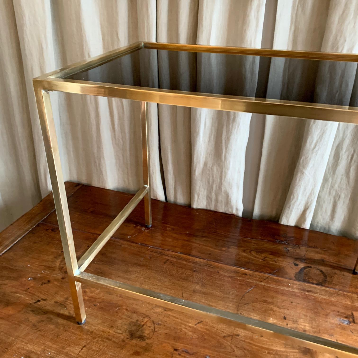 20th Century 1970 Small Brass Coffee Table with Black Glass Top For Sale