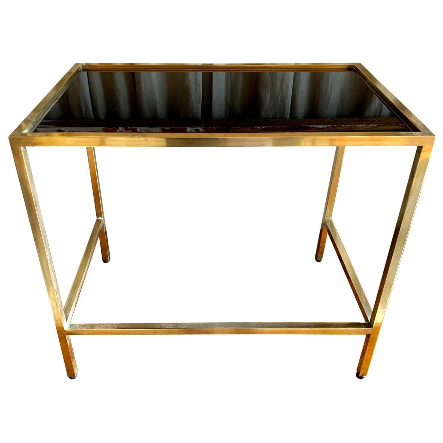 1970 Small Brass Coffee Table with Black Glass Top