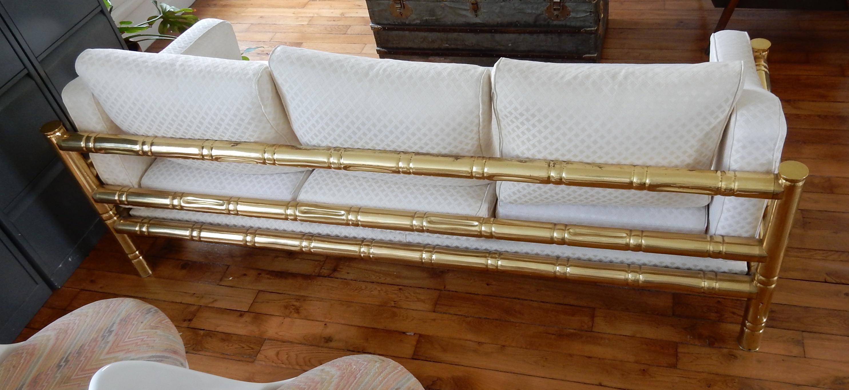 French 1970 Sofa Three-Seat in the Style of Maison Jansen Brass Model Bamboo