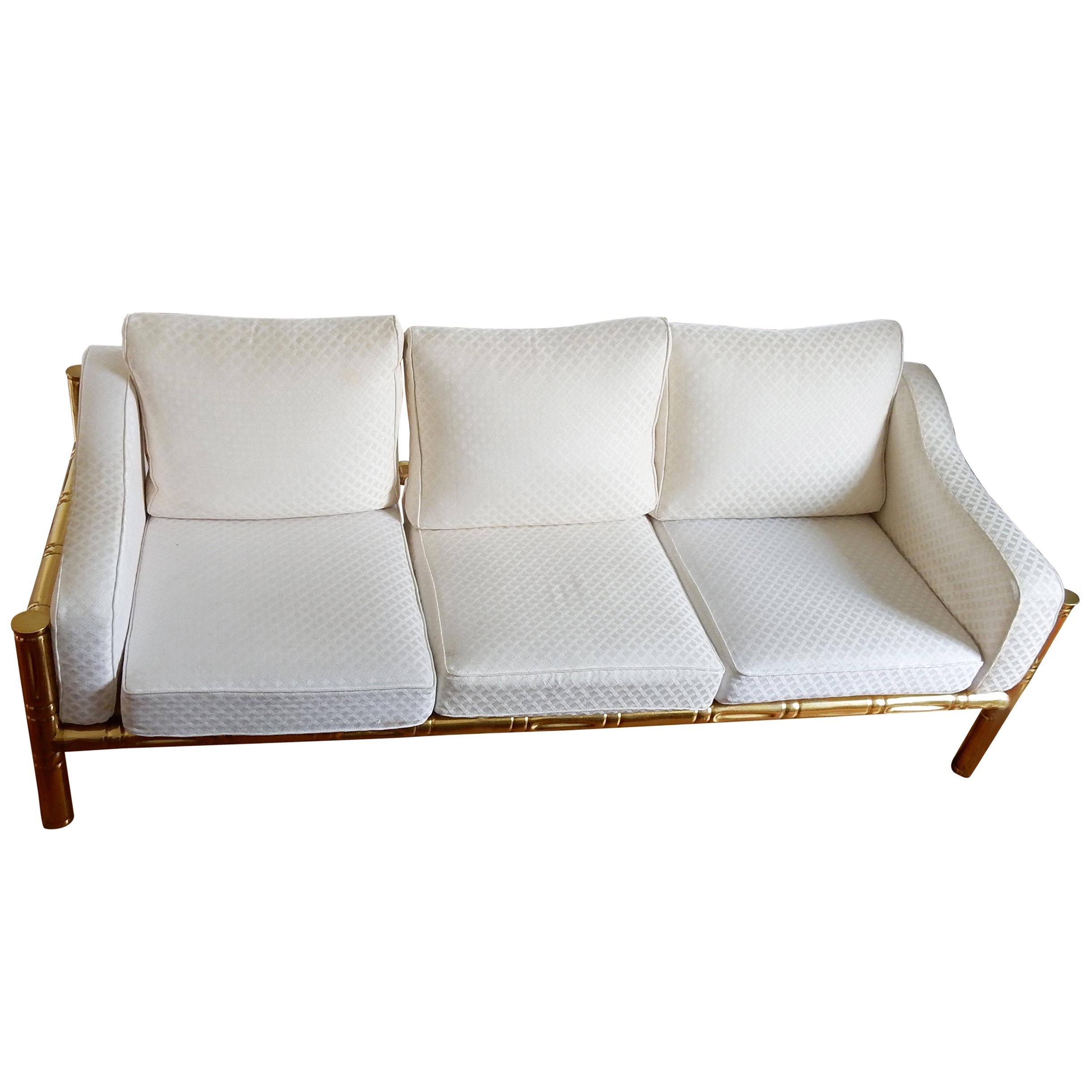 1970 Sofa Three-Seat in the Style of Maison Jansen Brass Model Bamboo