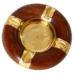 1970 Solid wood and Brass Ashtray, France ,Brown and Gold colour