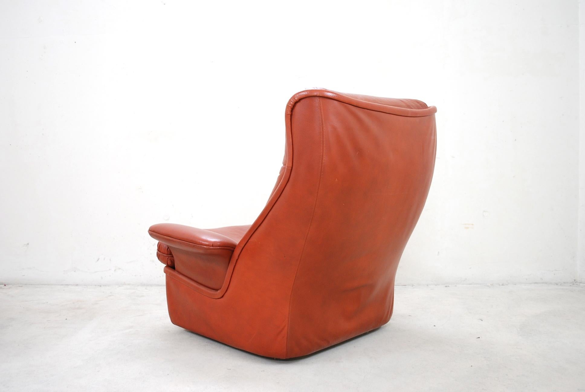  1970 Space Age Ox Red Leather Lounge Chair and Ottoman 7