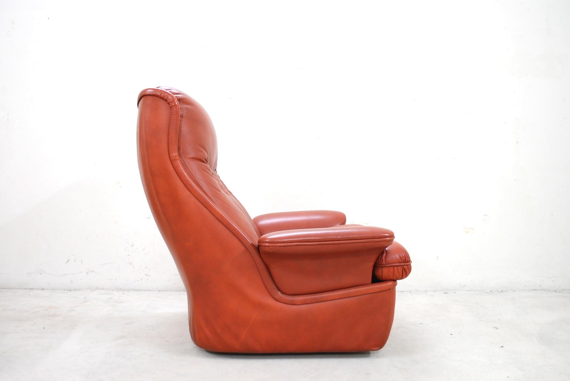  1970 Space Age Ox Red Leather Lounge Chair and Ottoman 8