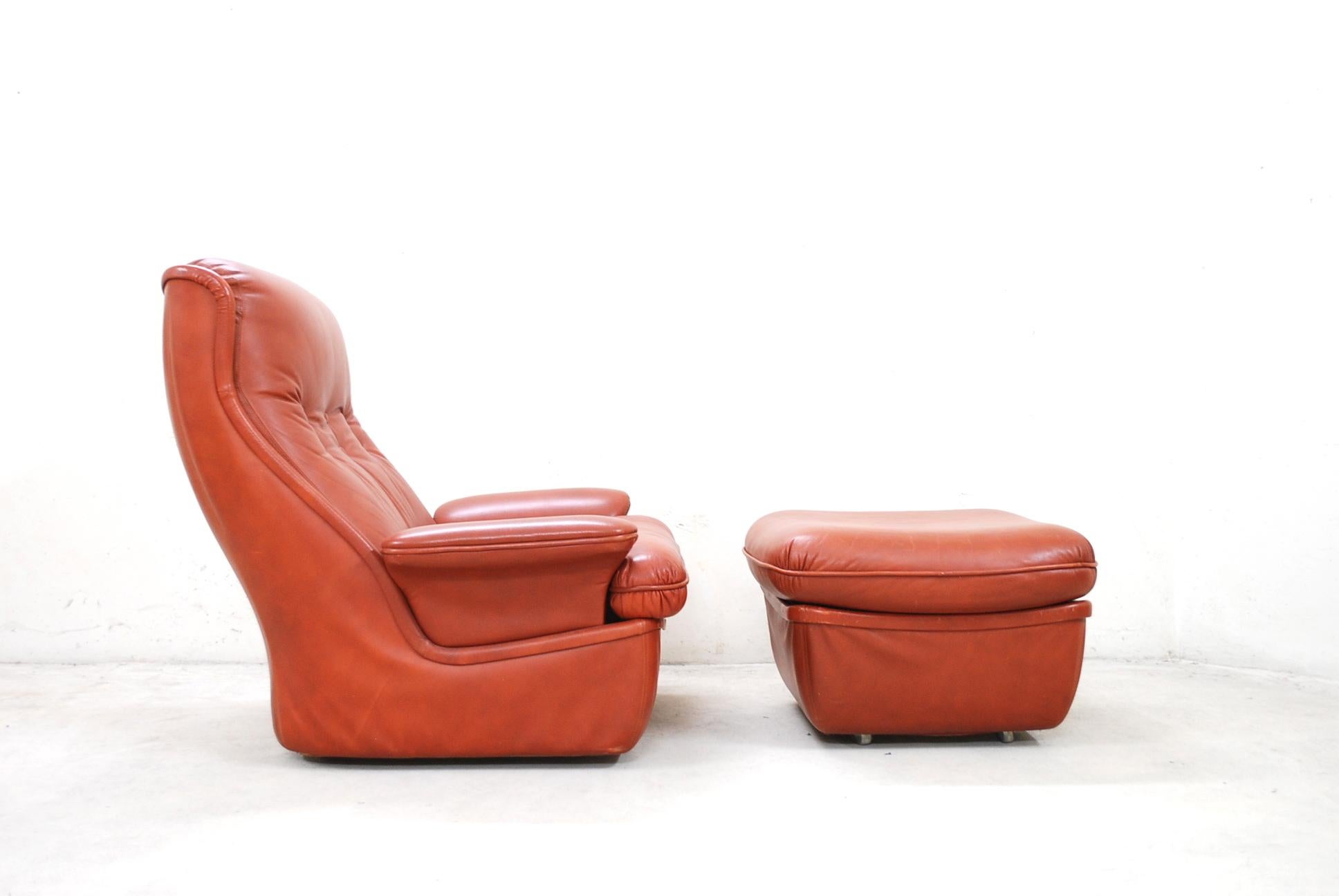  1970 Space Age Ox Red Leather Lounge Chair and Ottoman 11