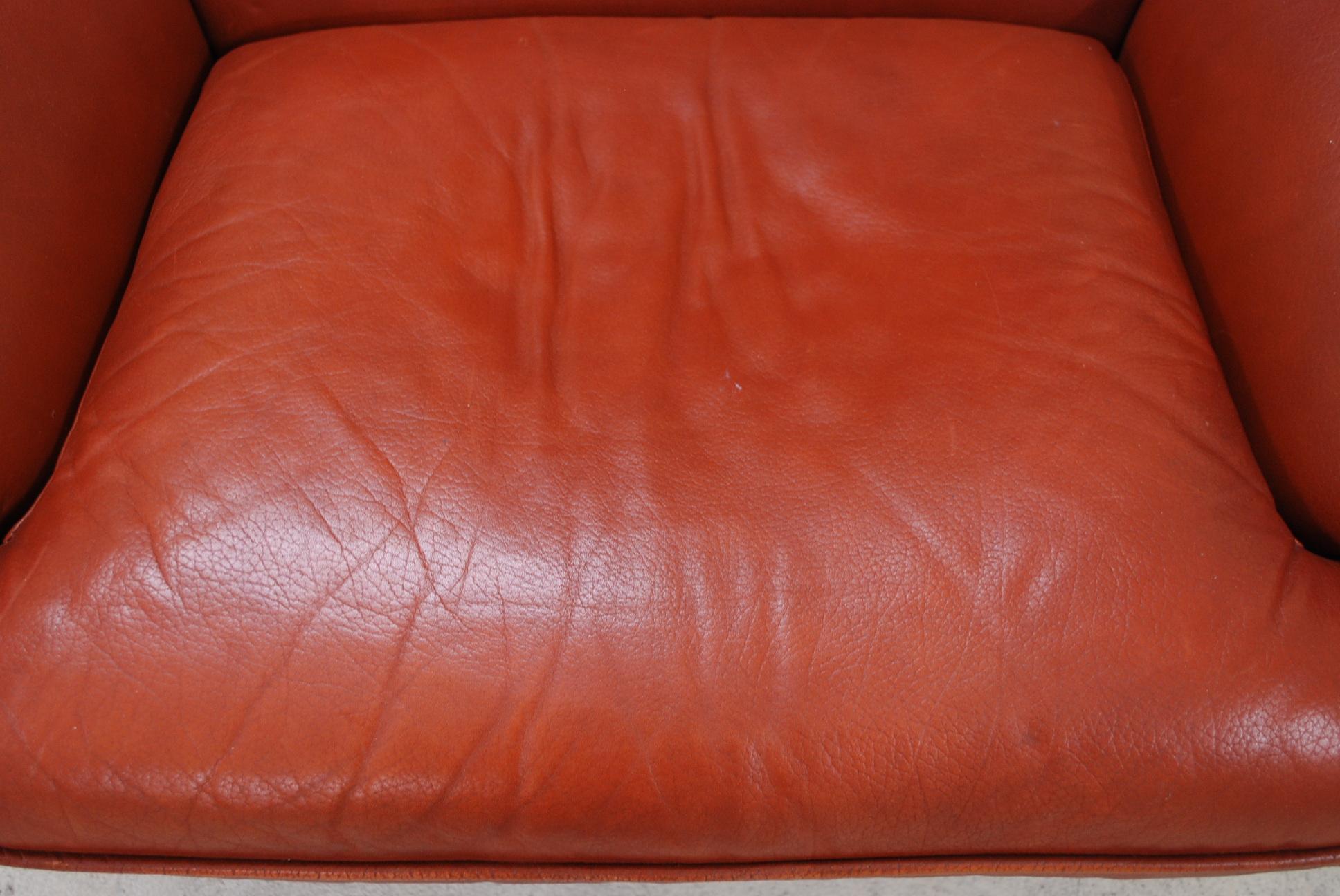 Fiberglass  1970 Space Age Ox Red Leather Lounge Chair and Ottoman