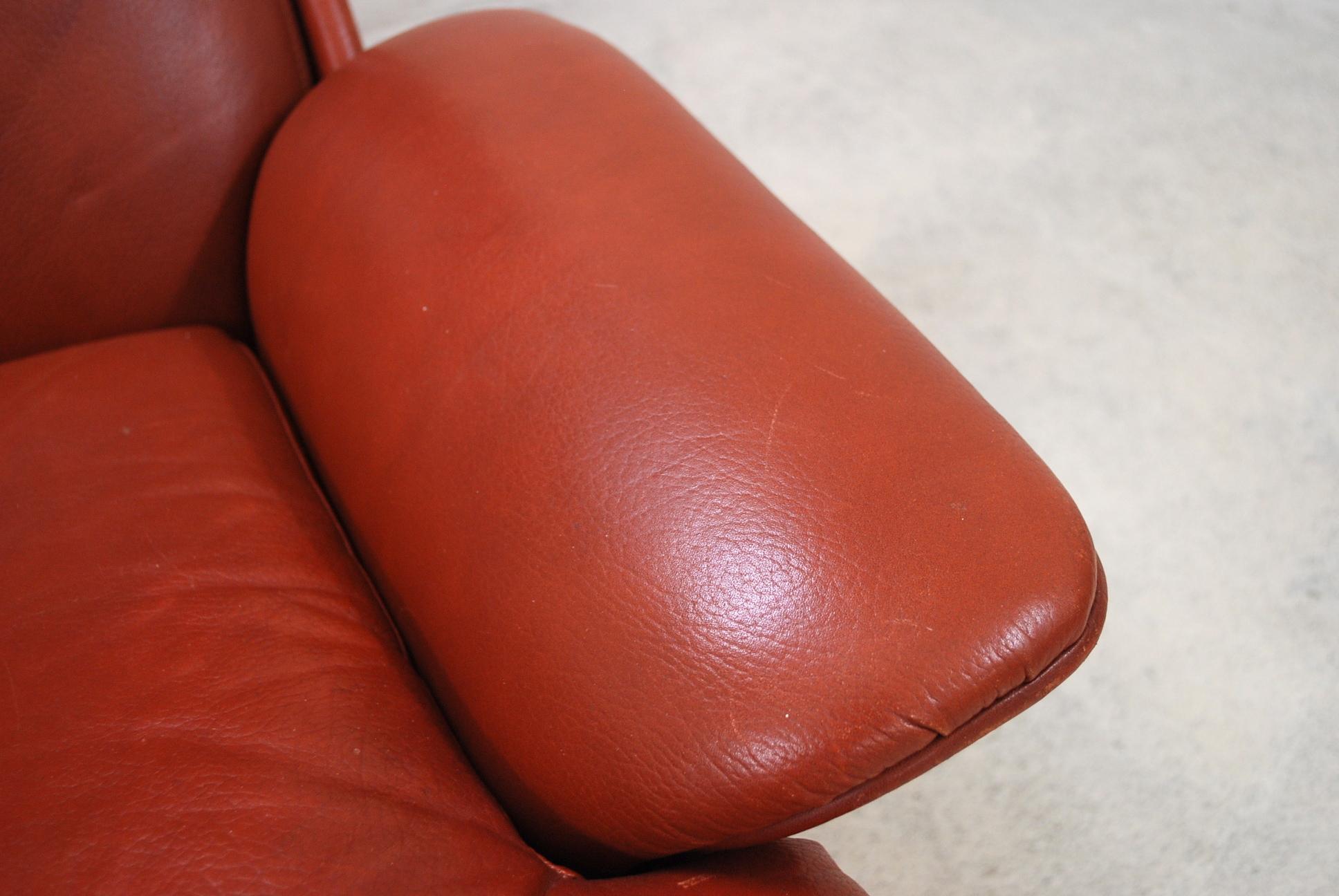  1970 Space Age Ox Red Leather Lounge Chair and Ottoman 3